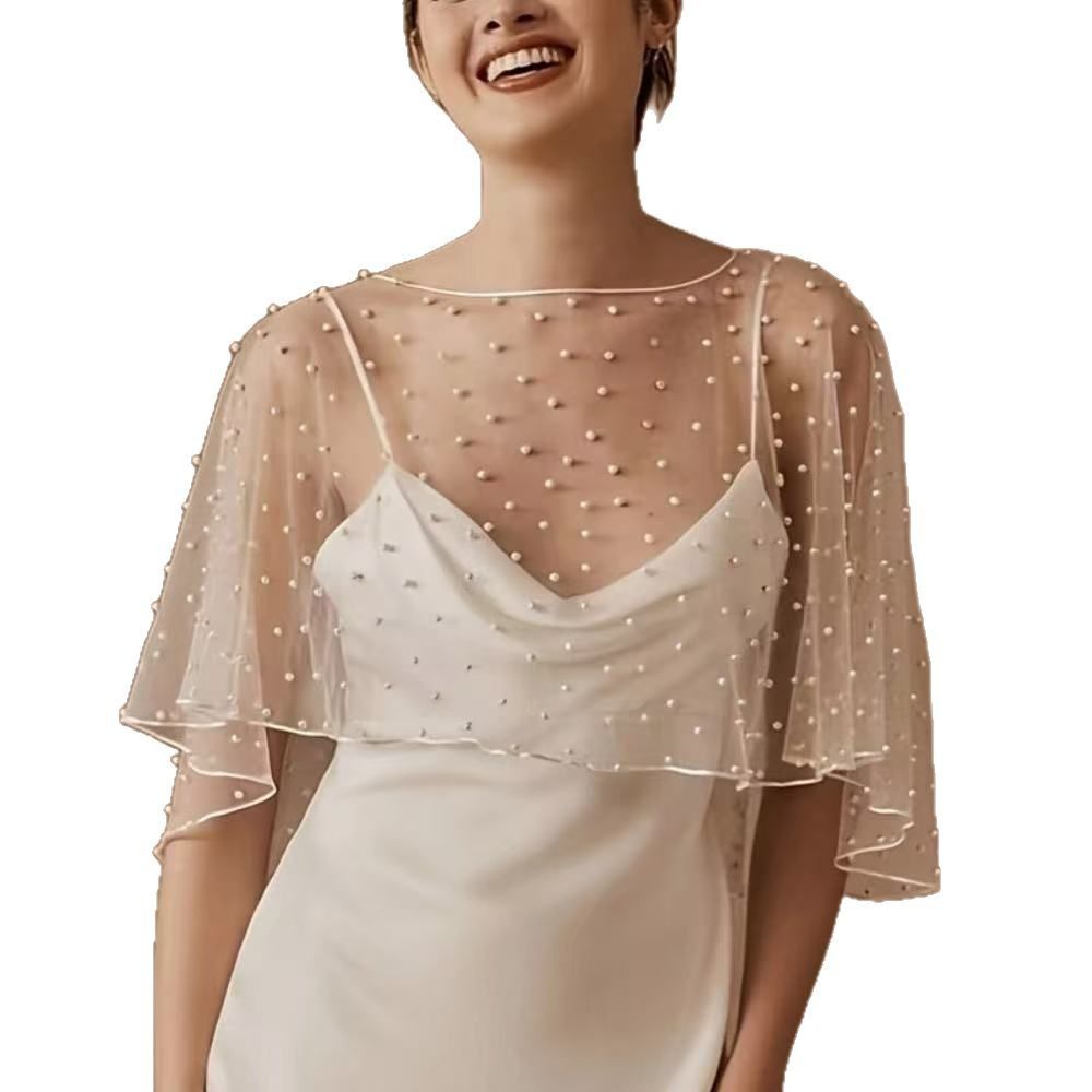 PEACH ACCESSORIES White Sheer Pearl Embellished Detail Cover Up