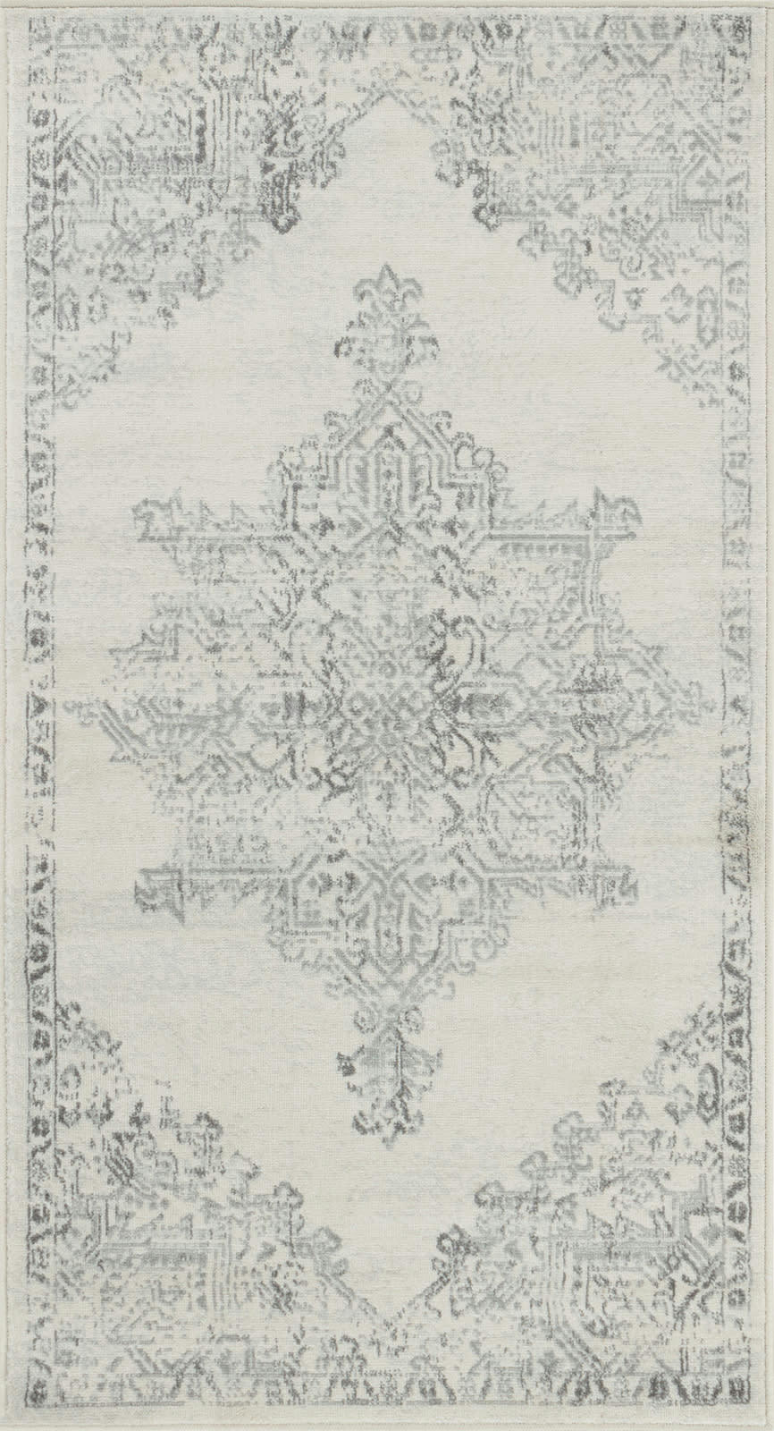 CEREN - Tapis de Couloir Vintage Oriental Blanc Cassé/Gris 80x150