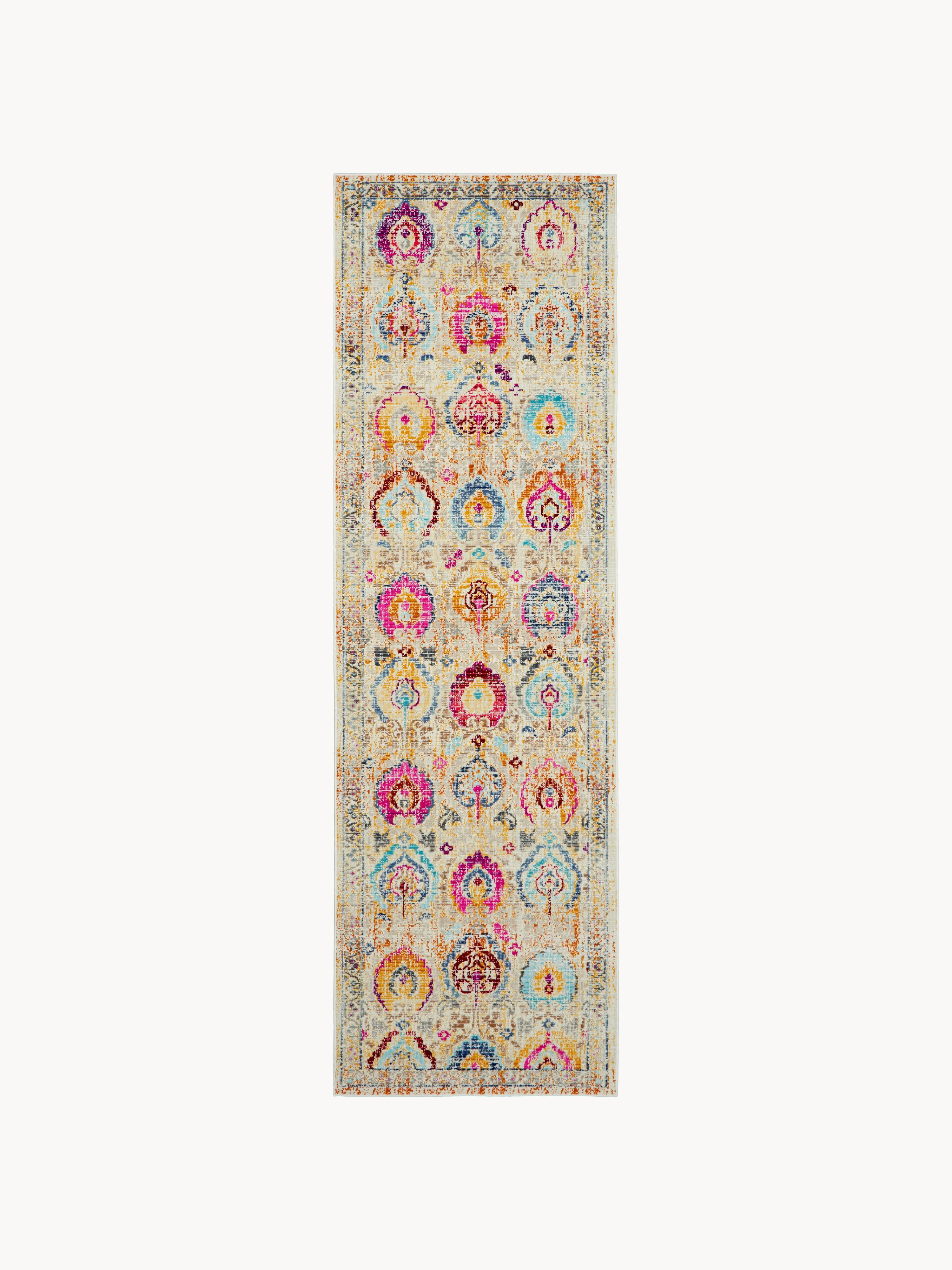 Niederflor-Läufer Kashan mit bunten Ornamenten