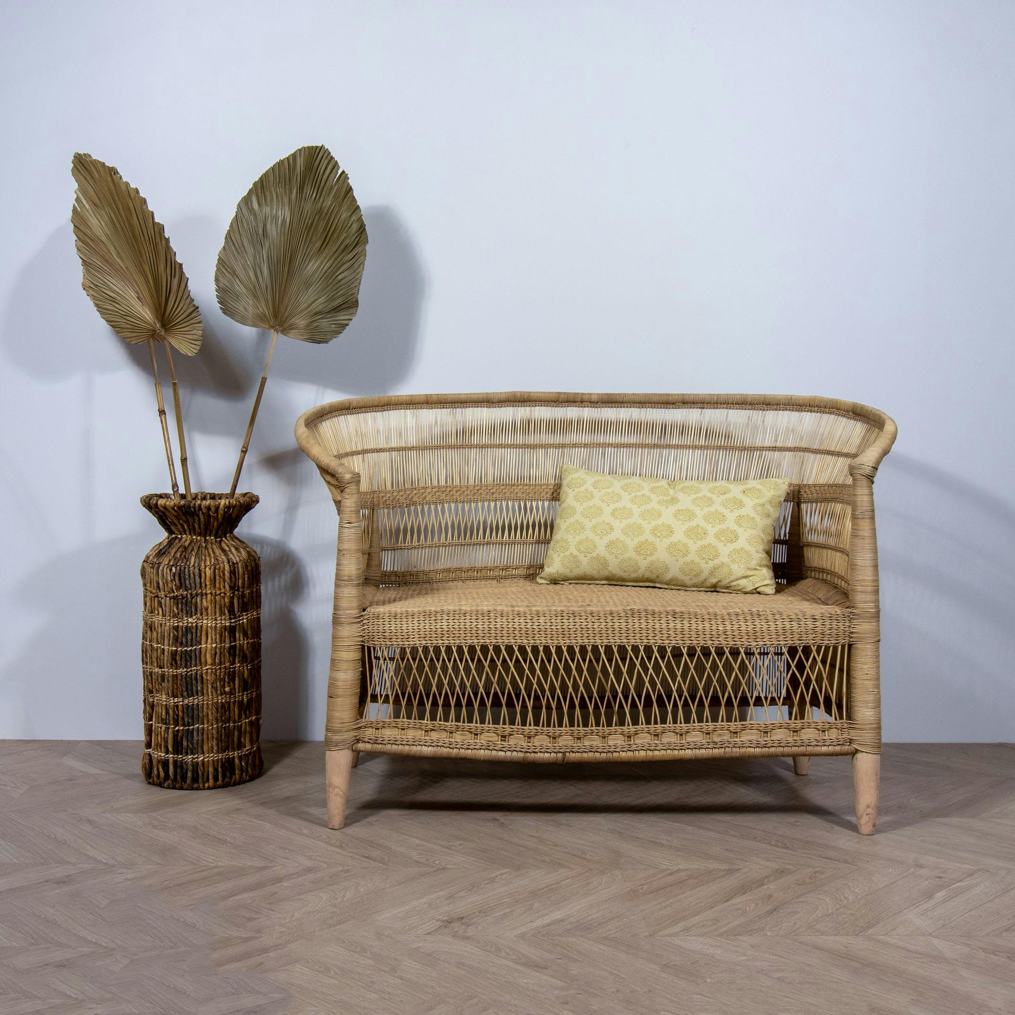 ZOMBA - Canapé droit 2 places traditionnel du Malawi en rotin