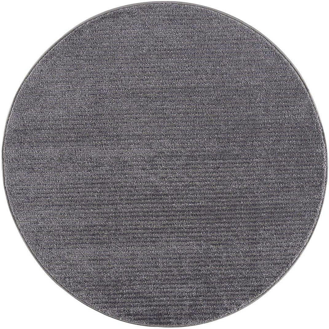 TARA - Tapis rond uni gris à relief linéaire 120x120cm