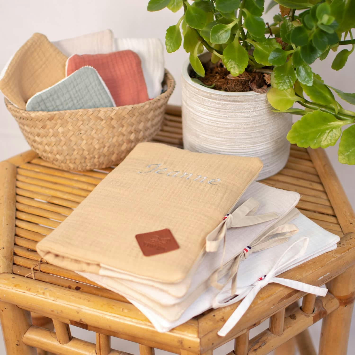 JEANNE - Protège carnet de santé en gaze de coton  Écru