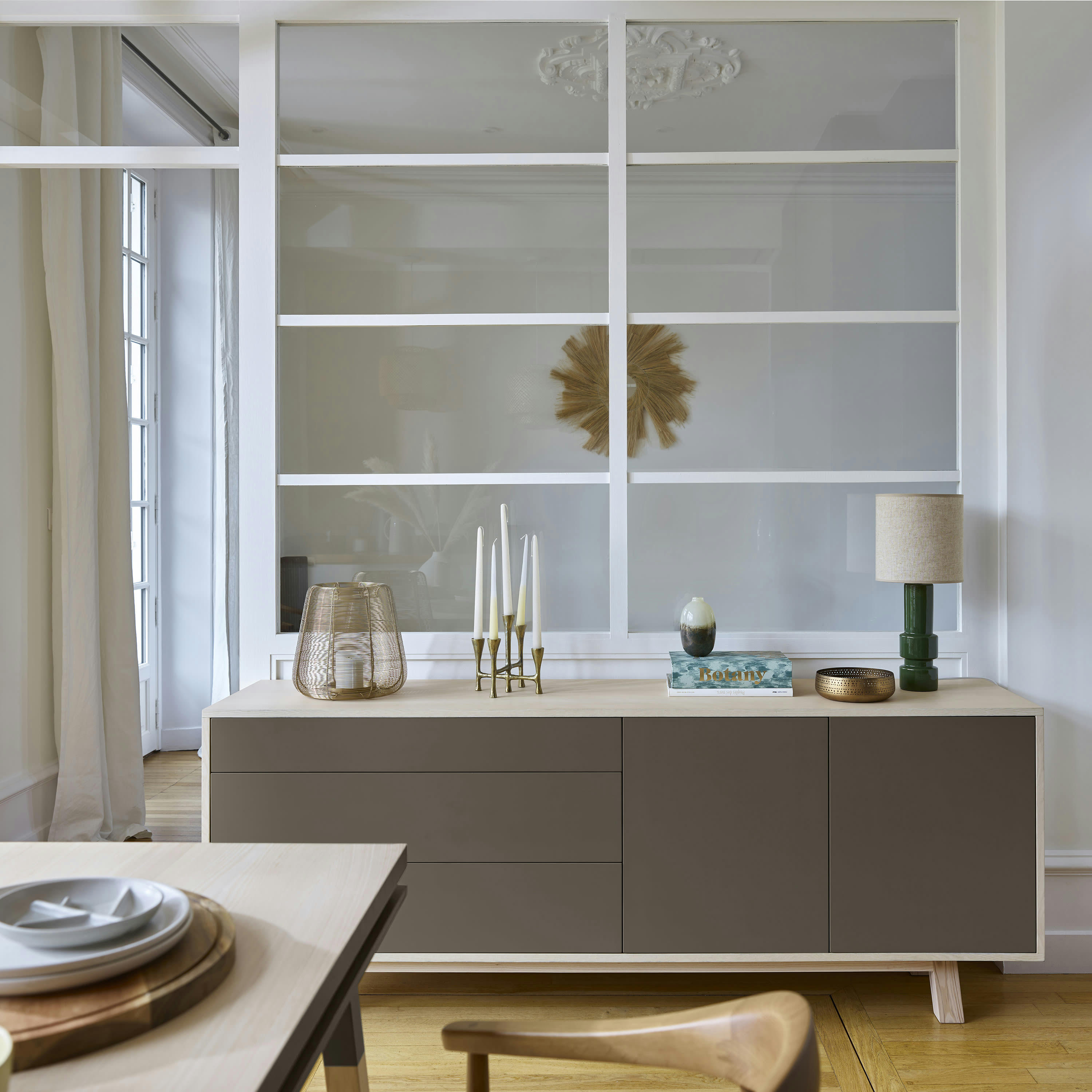 KUBE - Buffet bas 2 portes+3 tiroirs 200 cm, en frêne