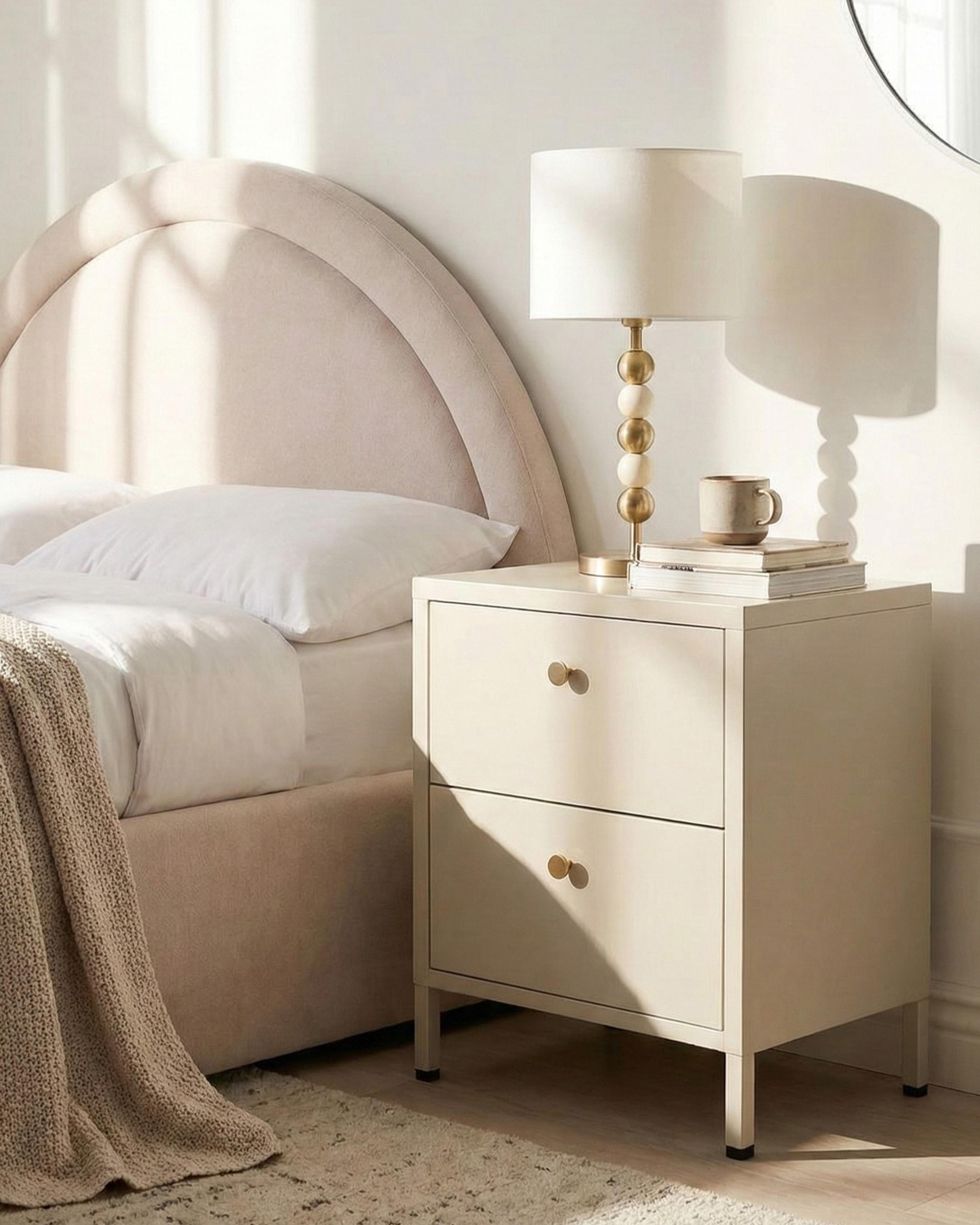 2 Drawer Bedside Table KYLEA Metal Beige