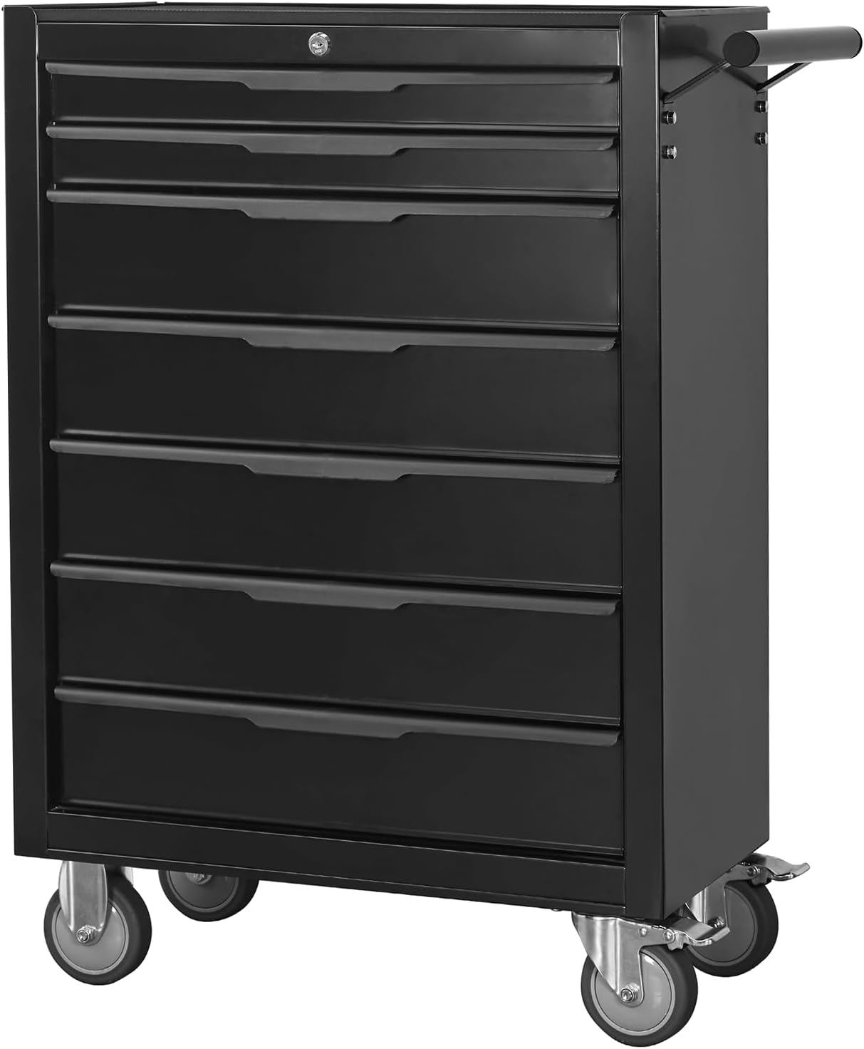 7-Drawer Rolling Tool Chest Cabinet, Large Capacity Metal Tool Box with Wheels and Keyed Locking, Roll Around Storage Organizer Tool Cart for Garage, Warehouse, Work Shop (Black)