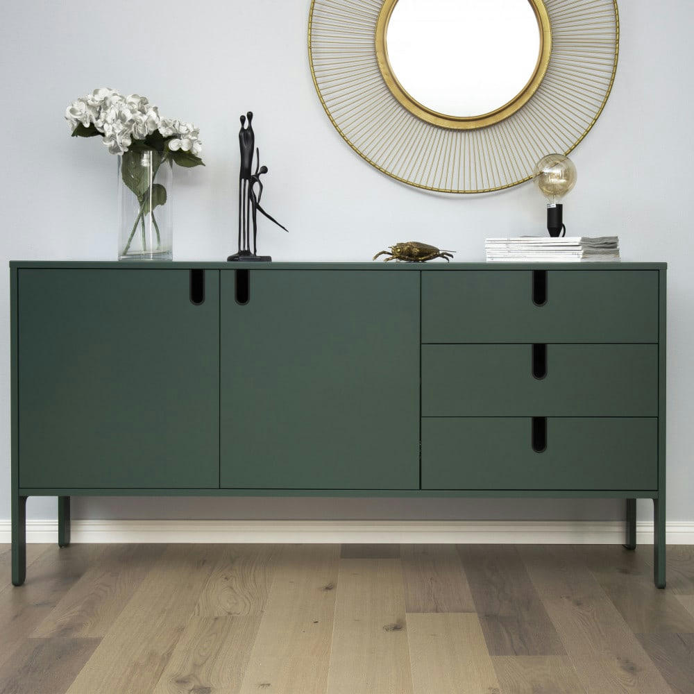 UNO - Buffet en bois 2 portes 3 tiroirs L171cm vert kaki