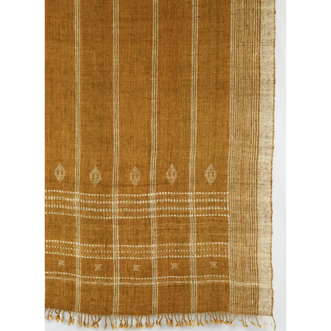 Handwoven Mustard Wool Coverlet: Bohemian Throw Blanket