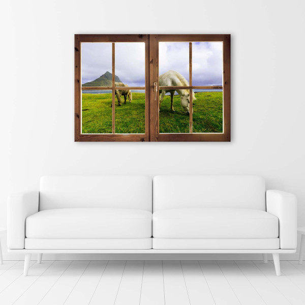 Feeby Obraz Okno widok na konie 60x40