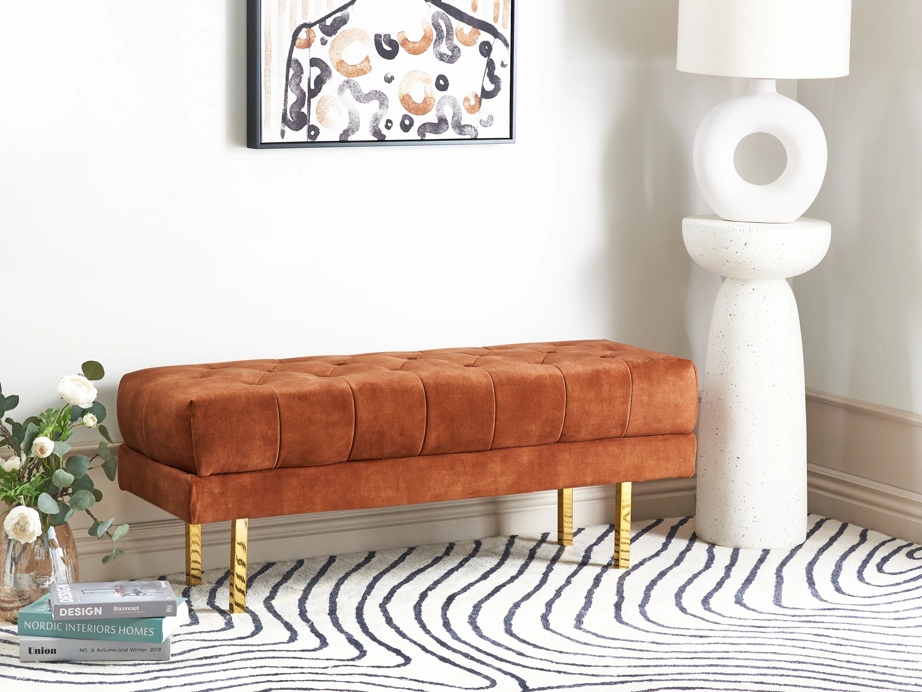Upholstered Bench ROSEVILLE Velvet Dark Red