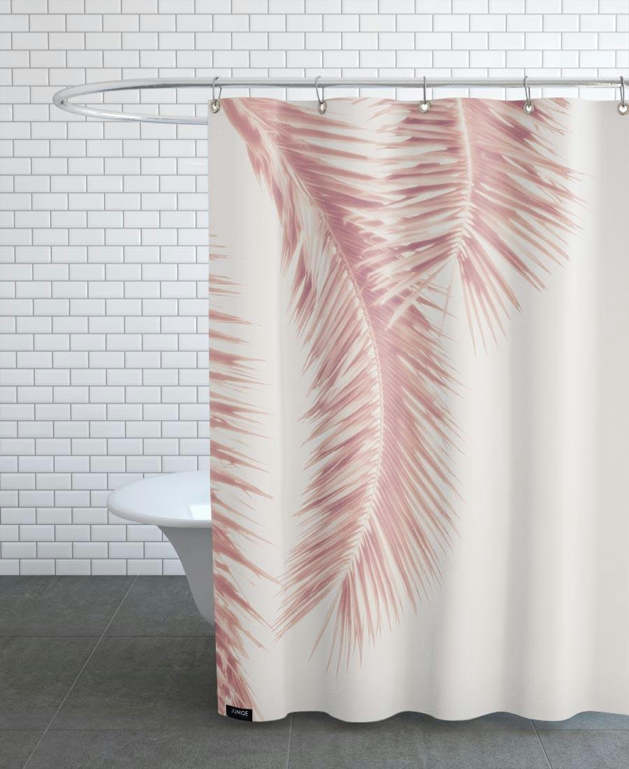 ROSE PALM LEAVES - Rideau de douche en polyester en blanc & rose 150x200