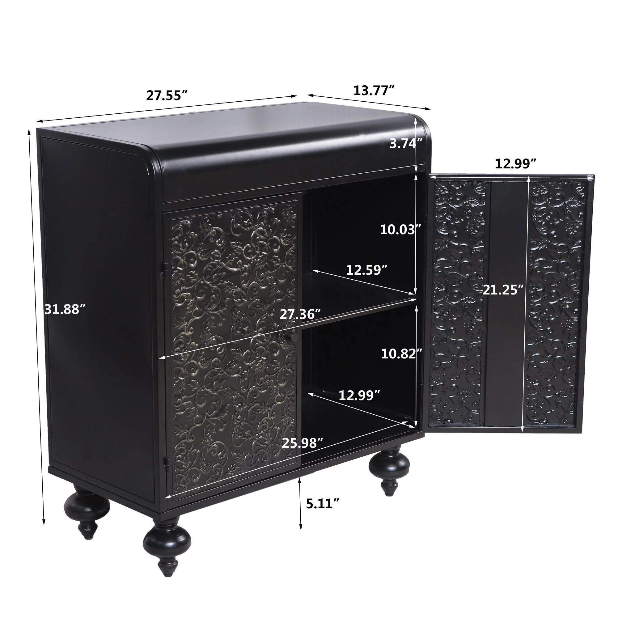 Accent Storage Cabinet with 2 Doors, Sideboard Steel Buffet Cabinet with Storage Embossed for Entryway Living Room