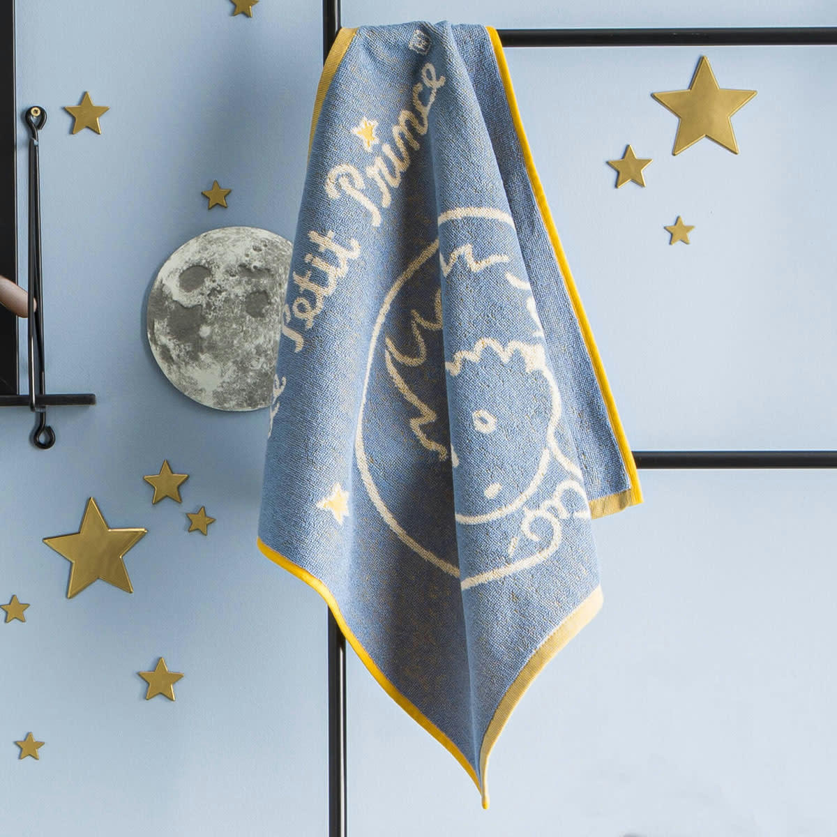 LE PETIT PRINCE - Carré éponge en jacquard de coton Bleu 50x50