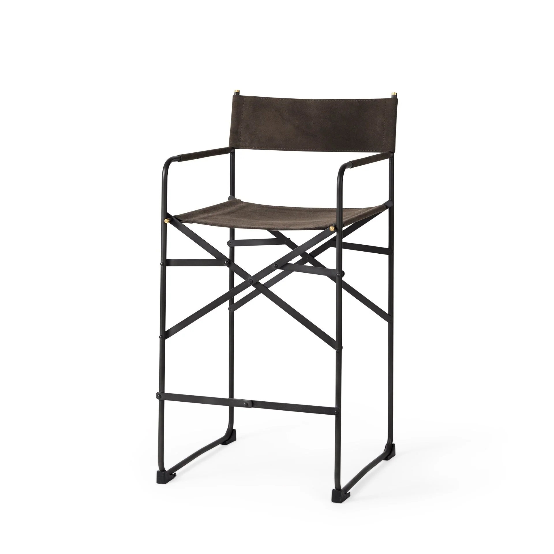 Direttore Black Genuine Leather Seat with Black Metal Frame Counter Stool