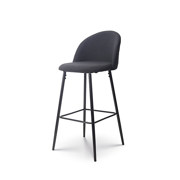 Lot de 2 chaises de Bar Design Moderne avec Dossier Tabouret Haut en Tissu Noir et Pieds Métal Noir Hauteur 76 cm