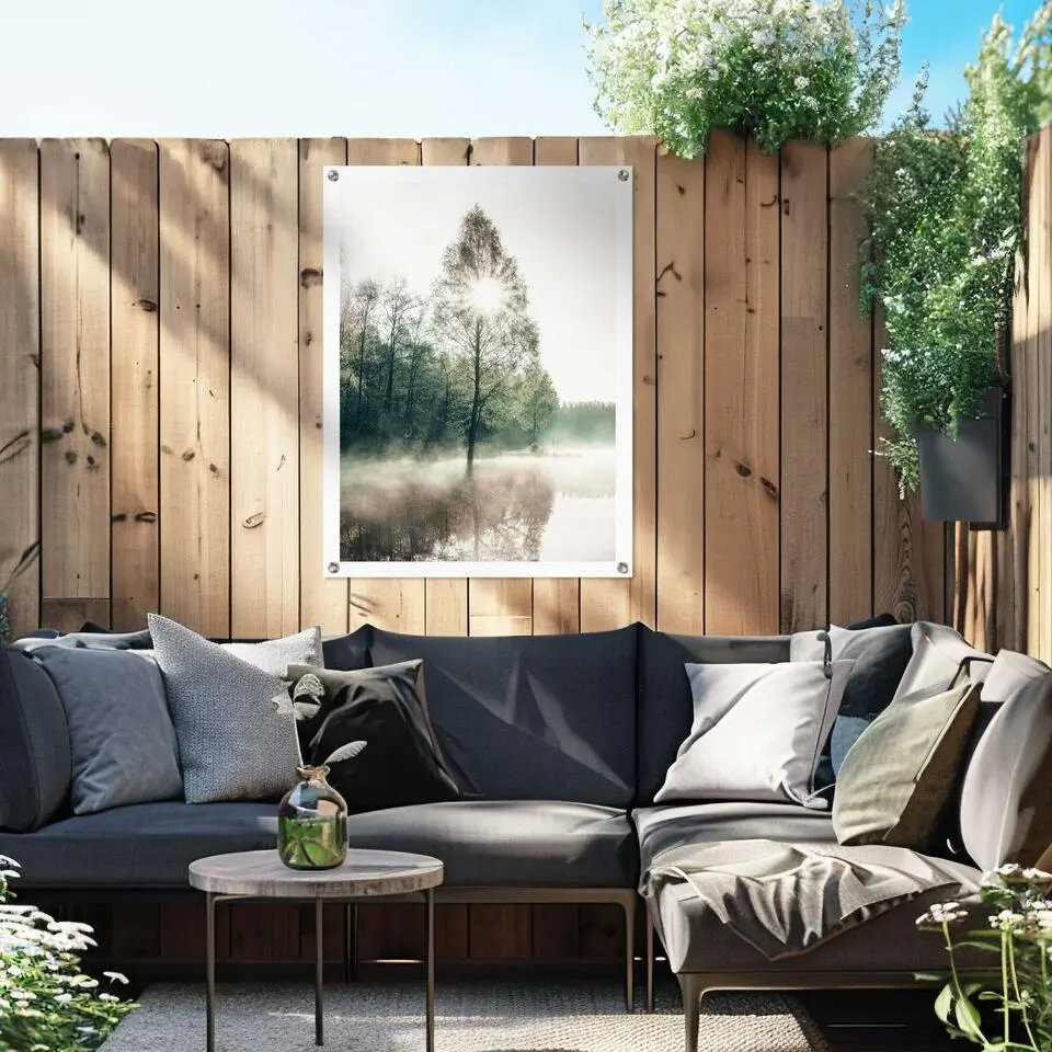 Tuinposter Zon door de bomen - 80 x 60 - Groen