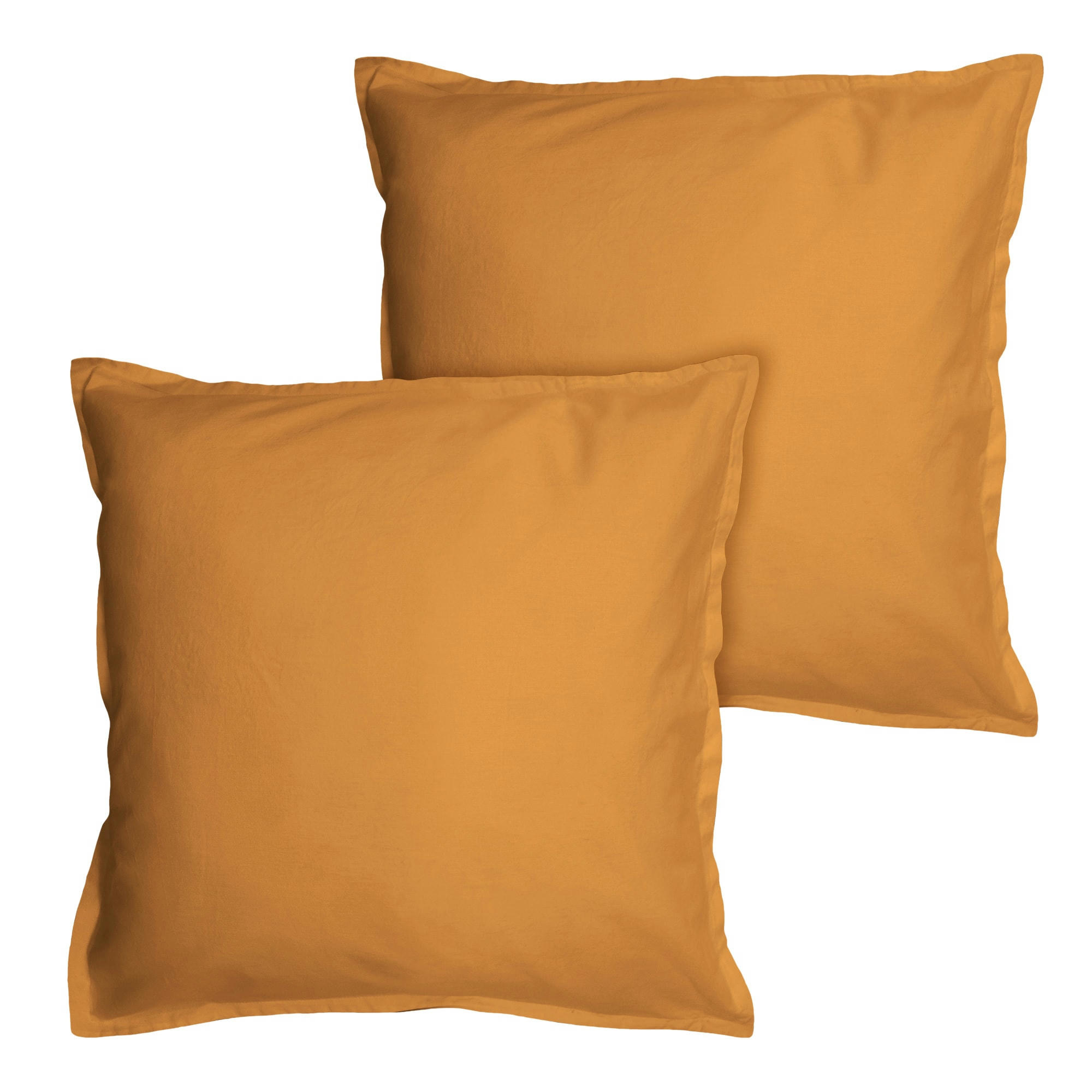 COTON LAVÉ VOLANT - Set de 2 taies d’oreiller unies finition volant Caramel 65x65cm