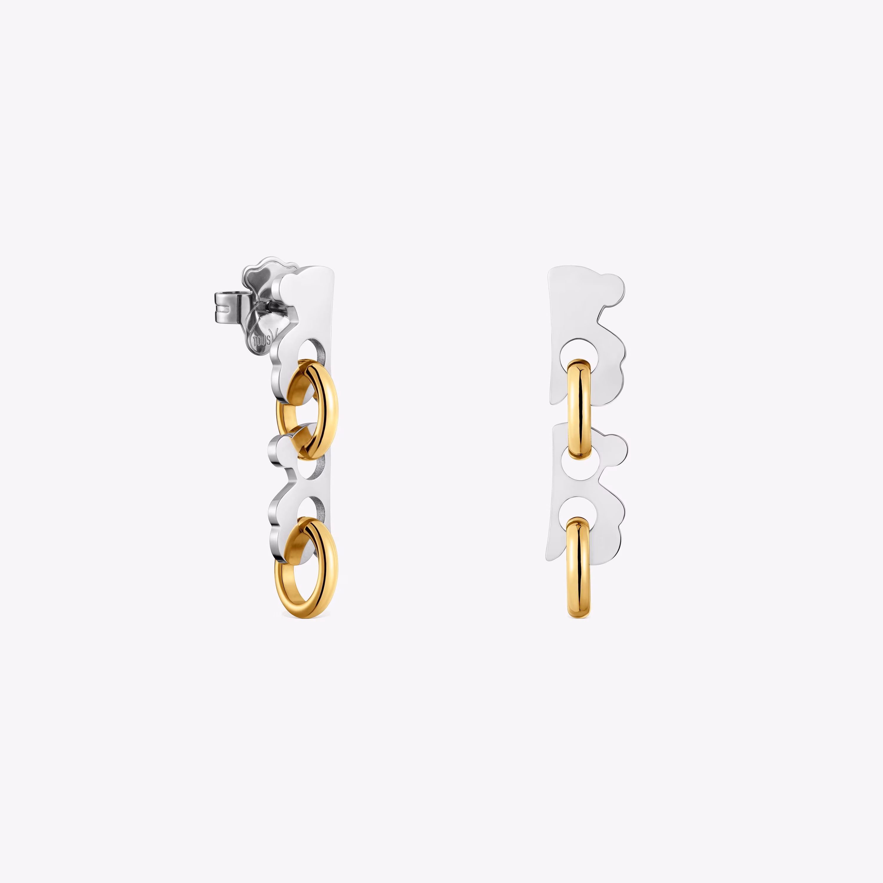 Pendientes cortos oso de acero bicolor 30 mm TOUS Half Bear