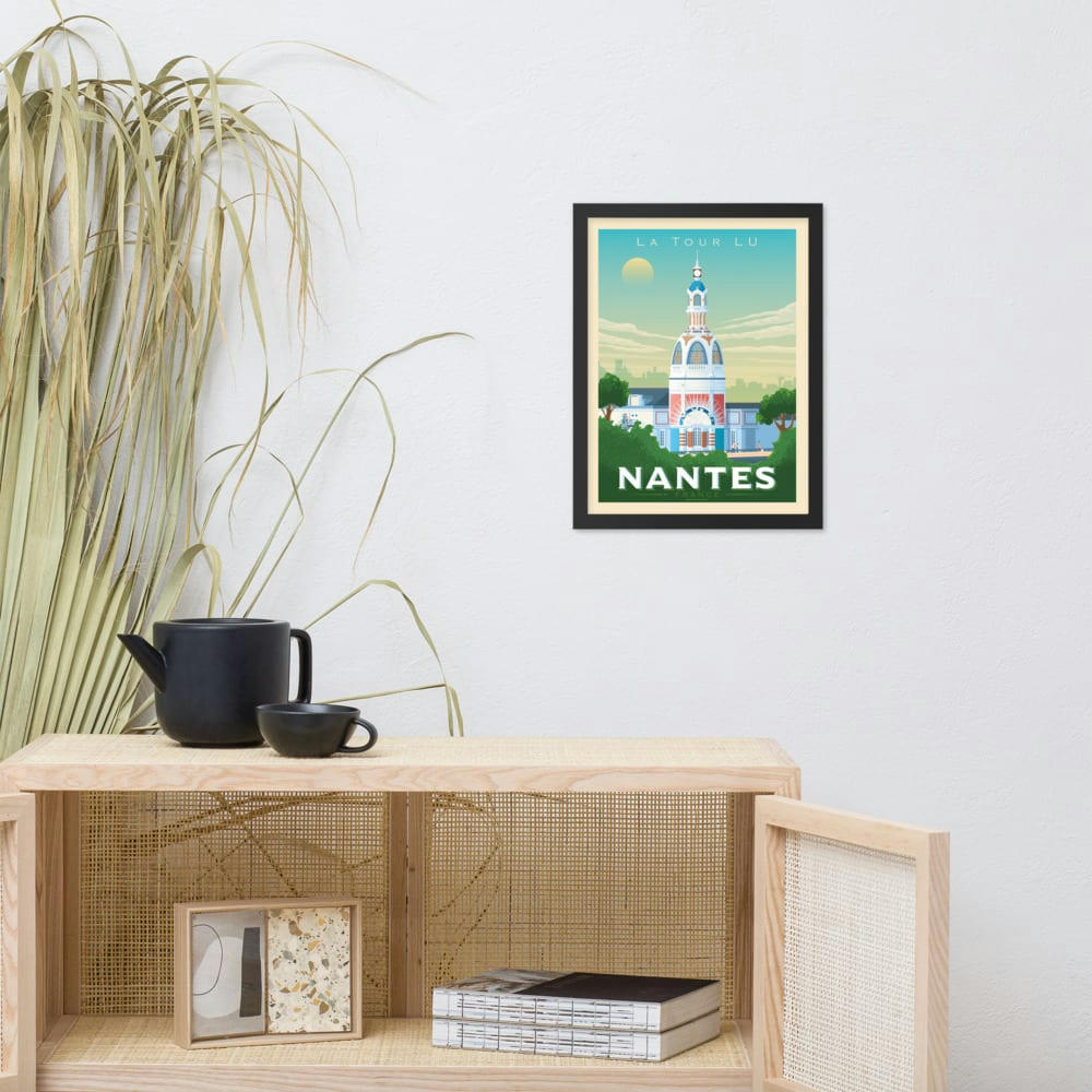 - Affiche Nantes France - Tour Lu + Cadre Bois noir 21x29,7 cm