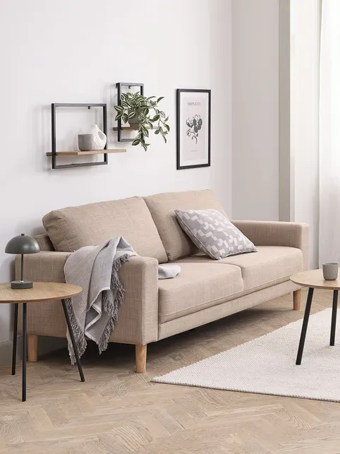 Sofa EGENSE 3-pers. sandfarvet stof