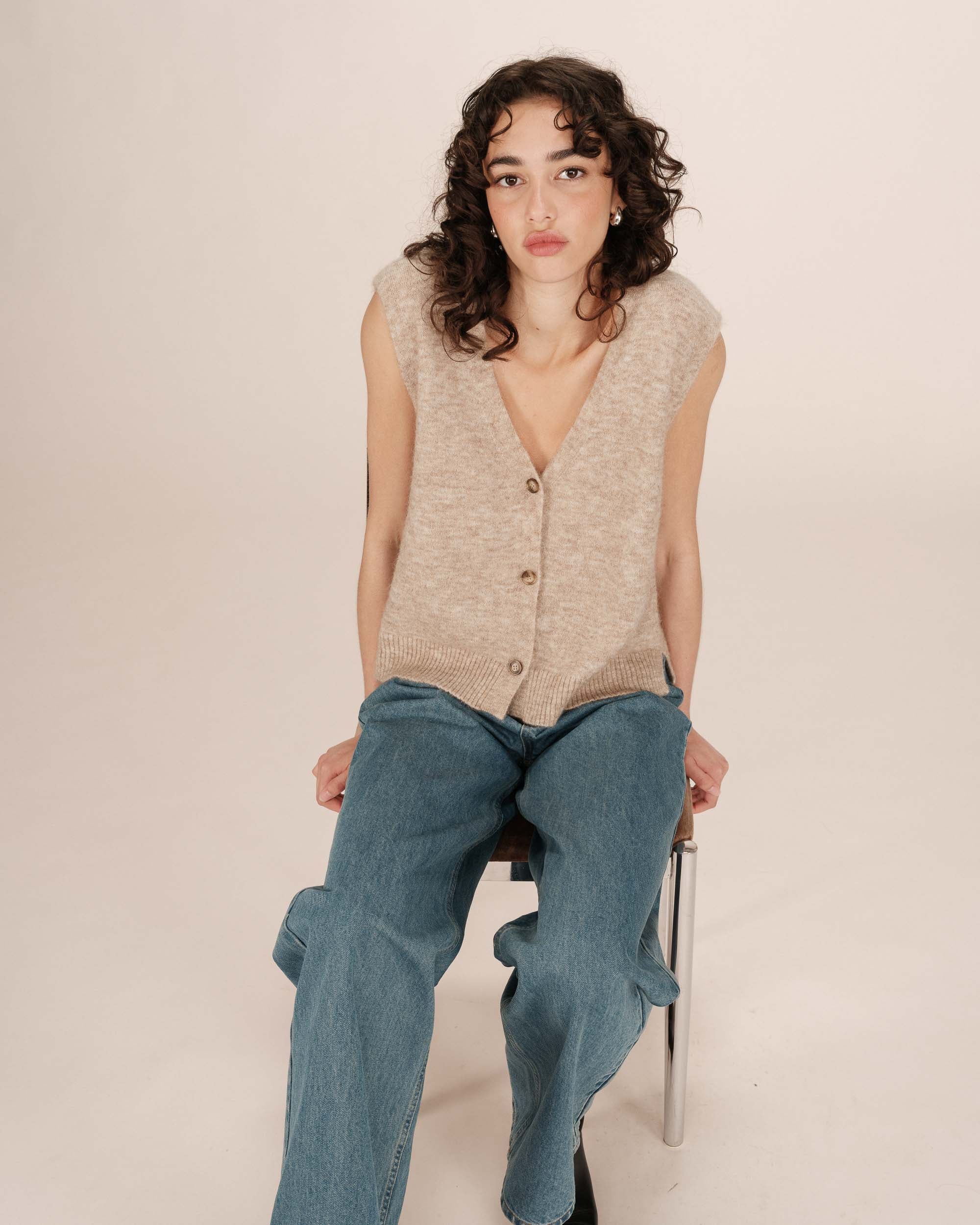 Cardigan sans manches beige Santa