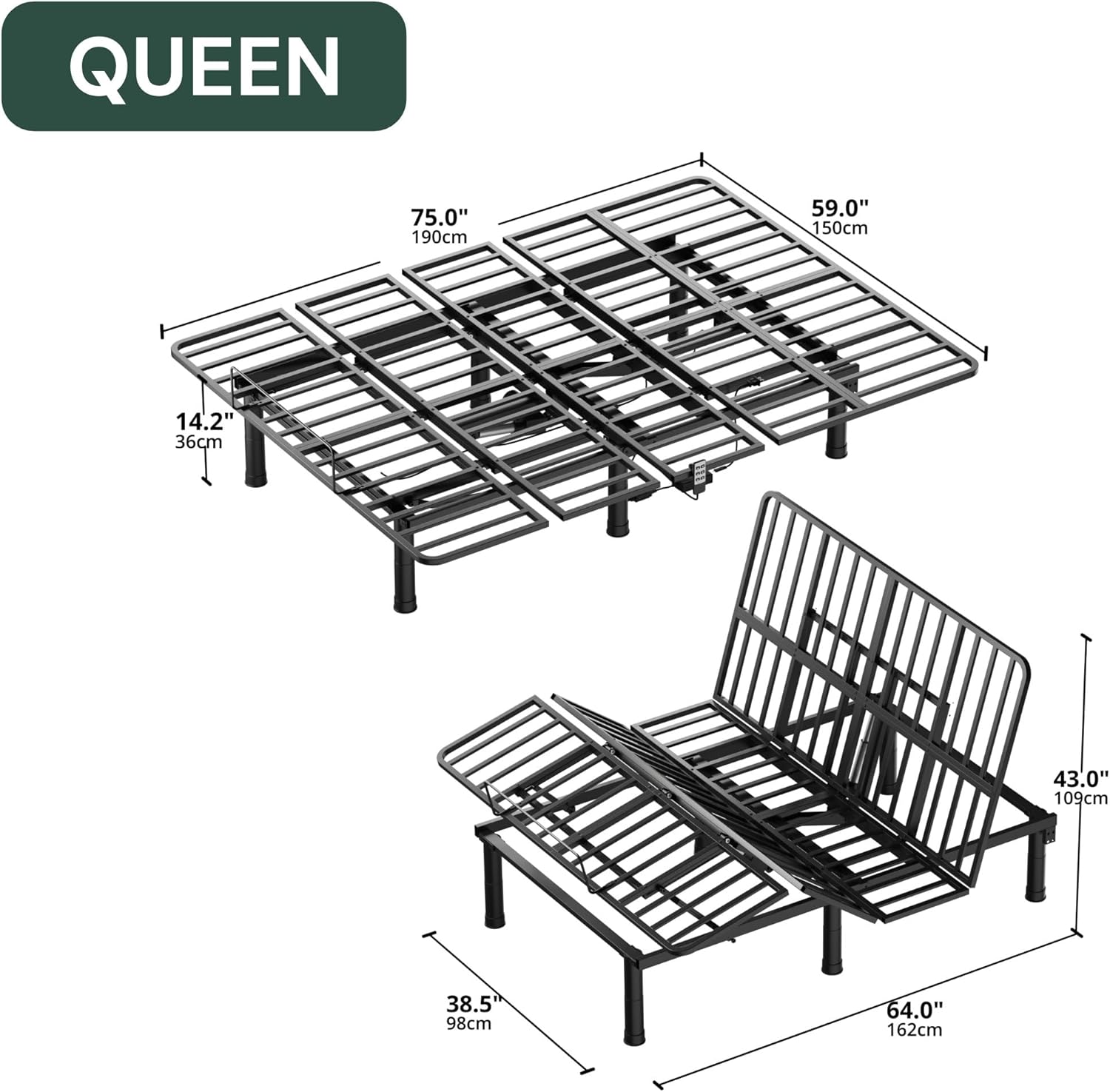 SunsGrove Queen Adjustable Bed Frame with Wireless Remote, Zero Gravity, Head & Foot Incline, Anti-Snore, Memory Presets, Quiet Motor, Electric Bed with Adjustable Leg Heights