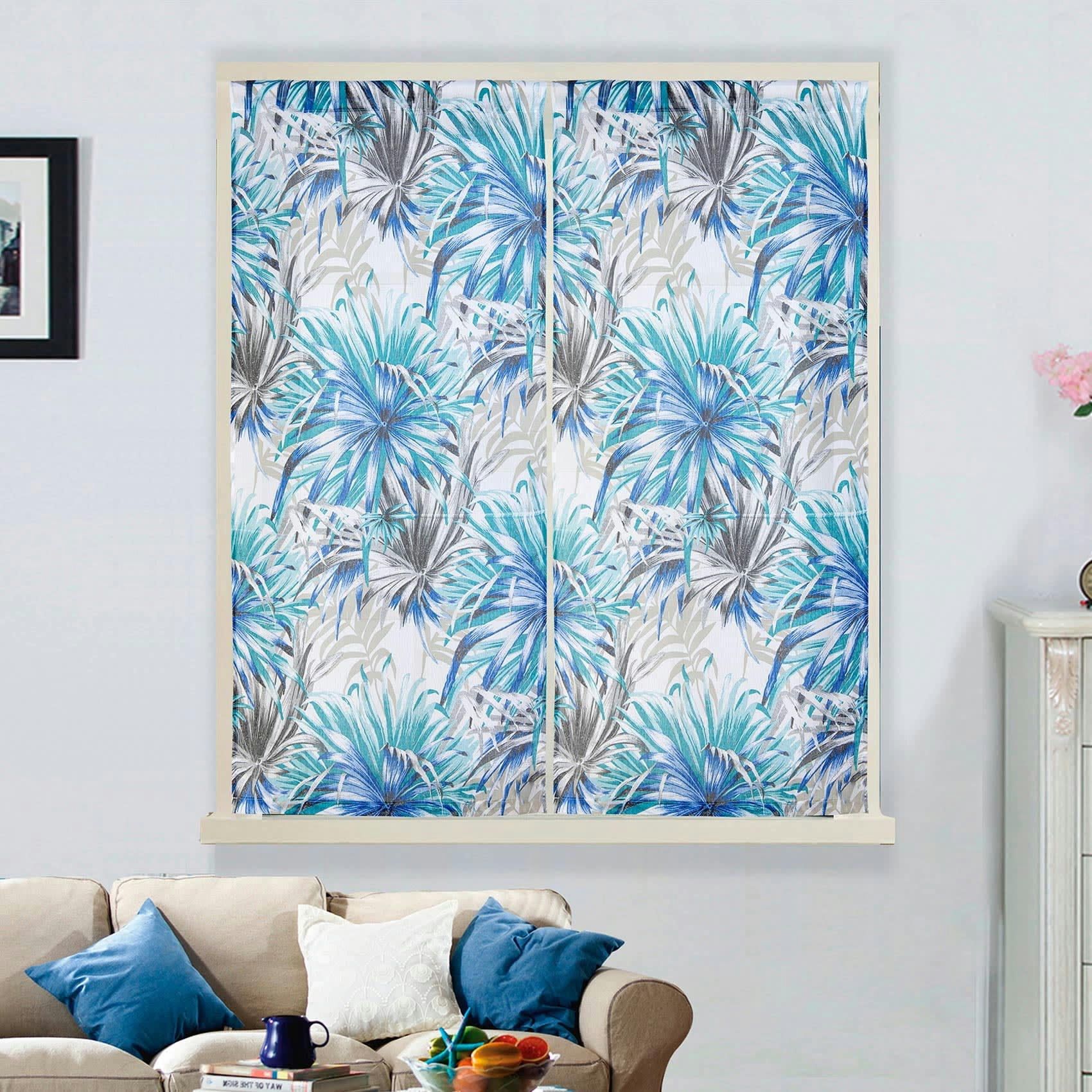 - Paire de vitrages droits au style tropical polyester blanc 60x160 cm