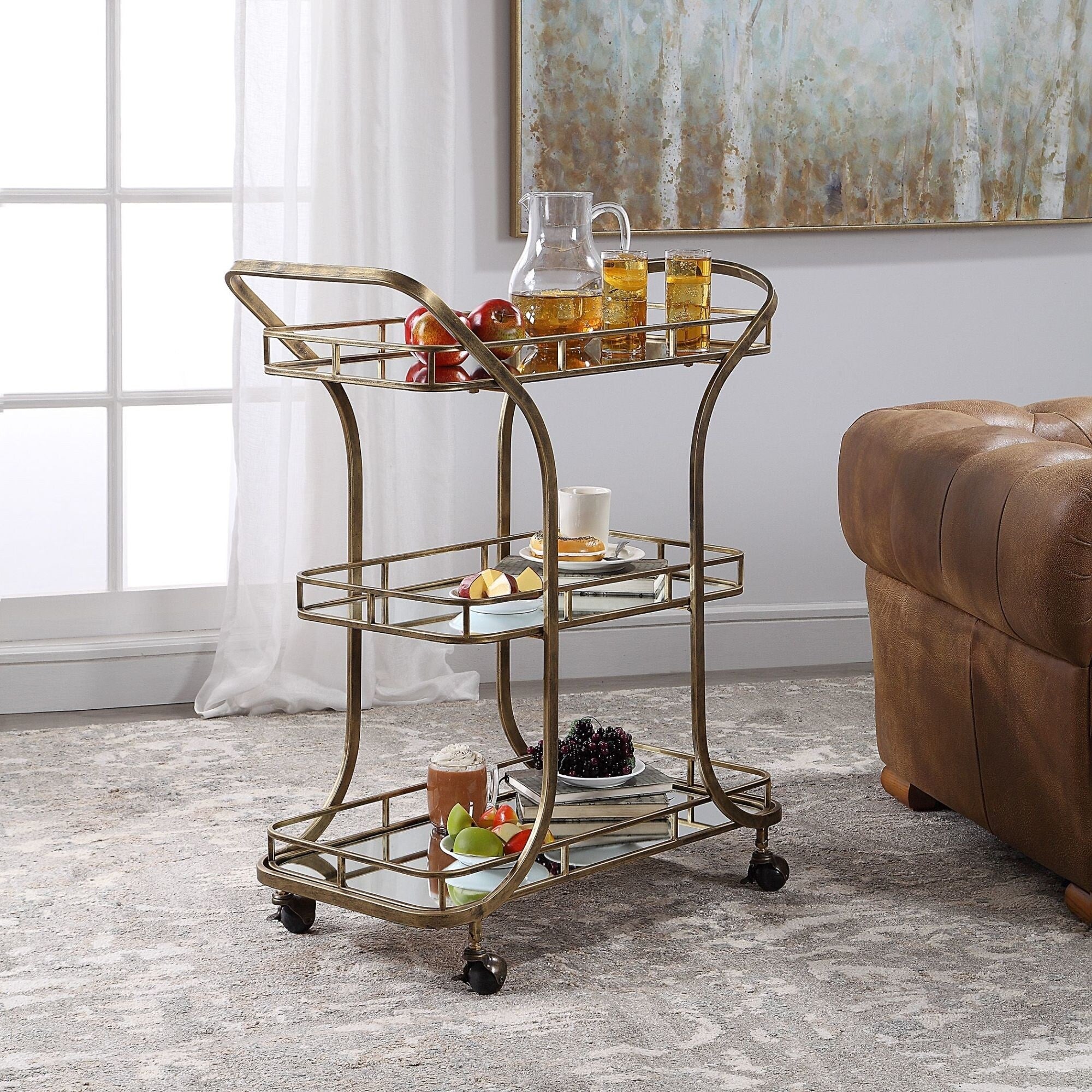 Uttermost Stassi 33 Wide 3 Shelf Iron Serving Cart with Casters