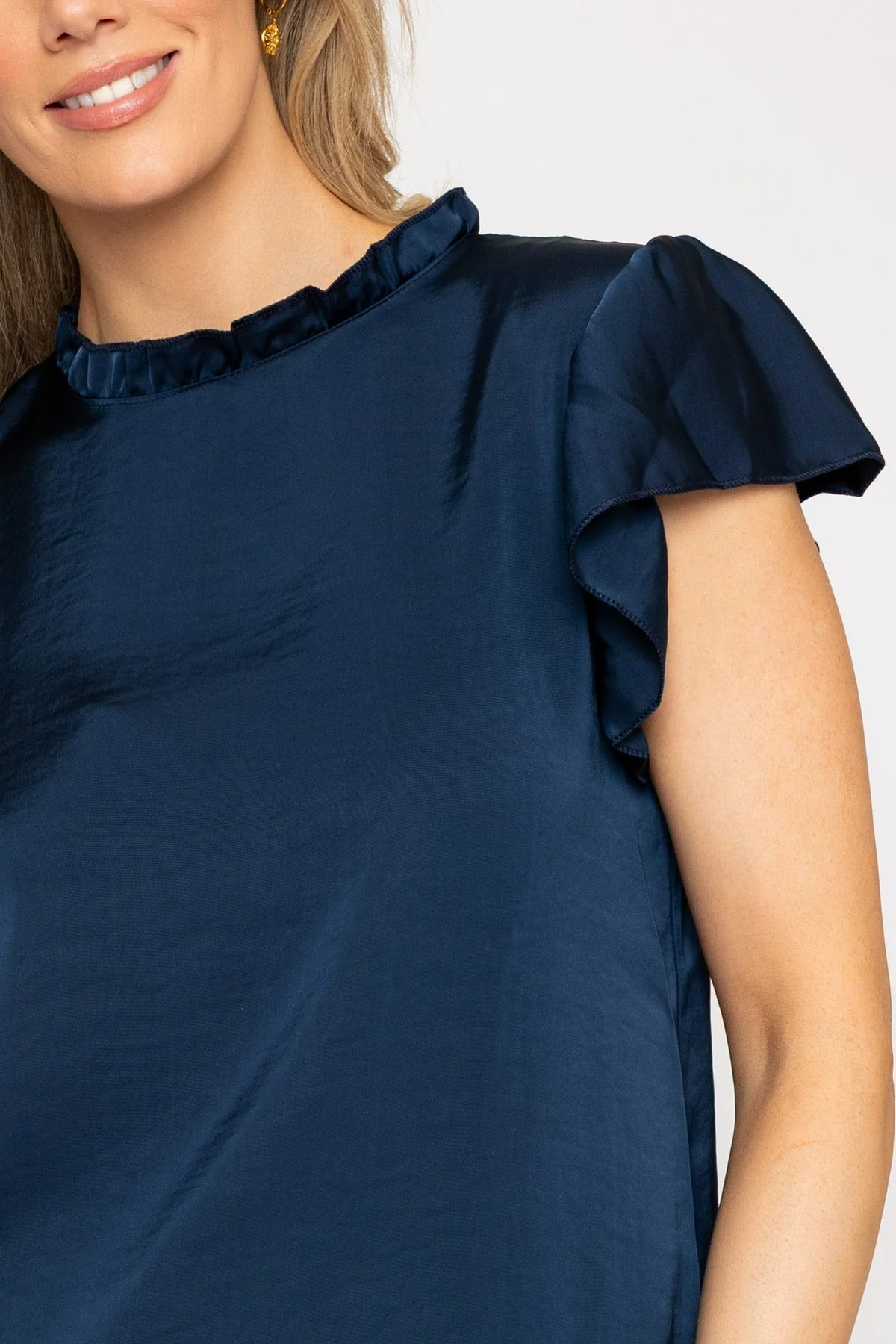 Navy High Neck Sateen Top