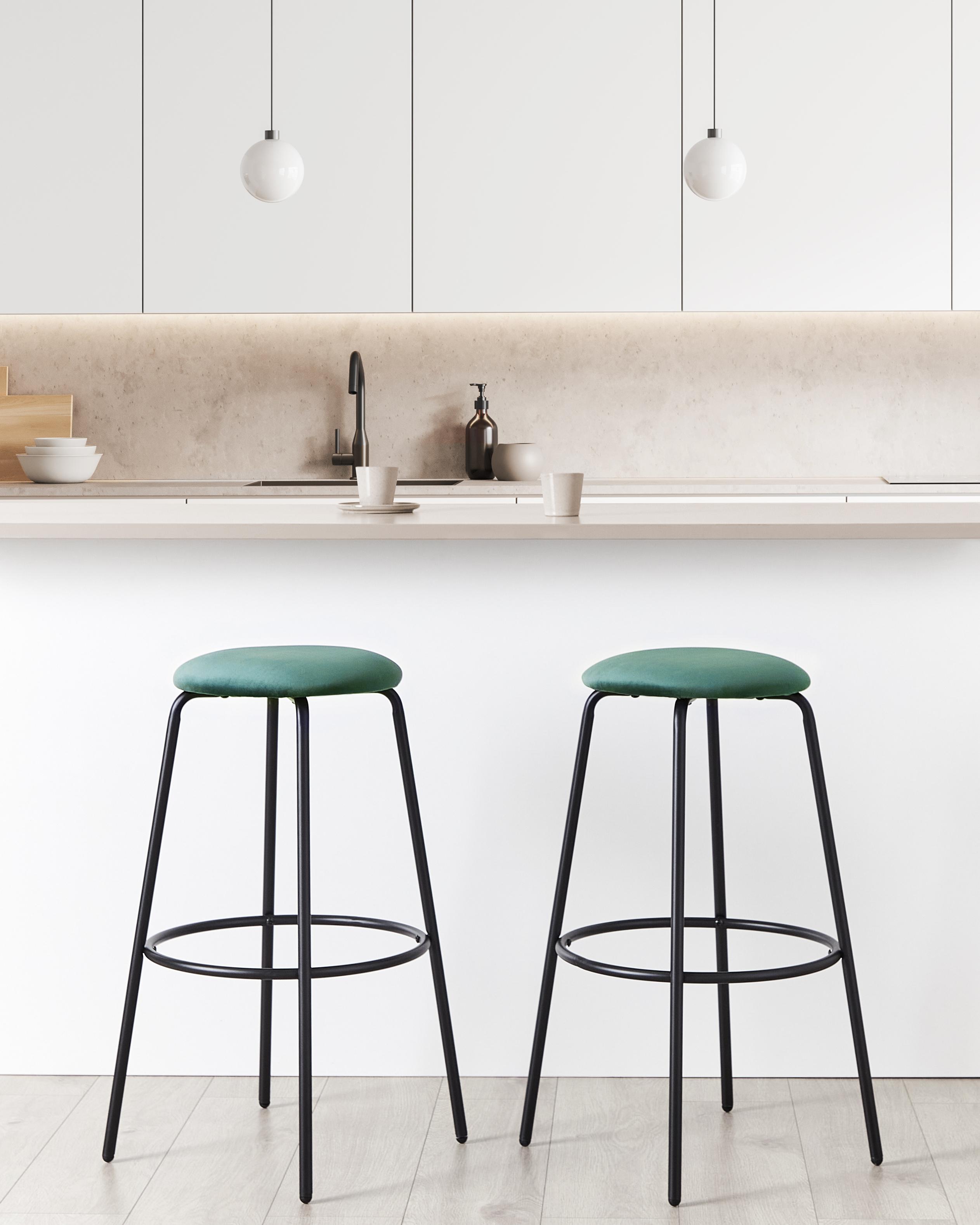 Set of 2 Bar Chairs MORTON Velvet Emerald Green