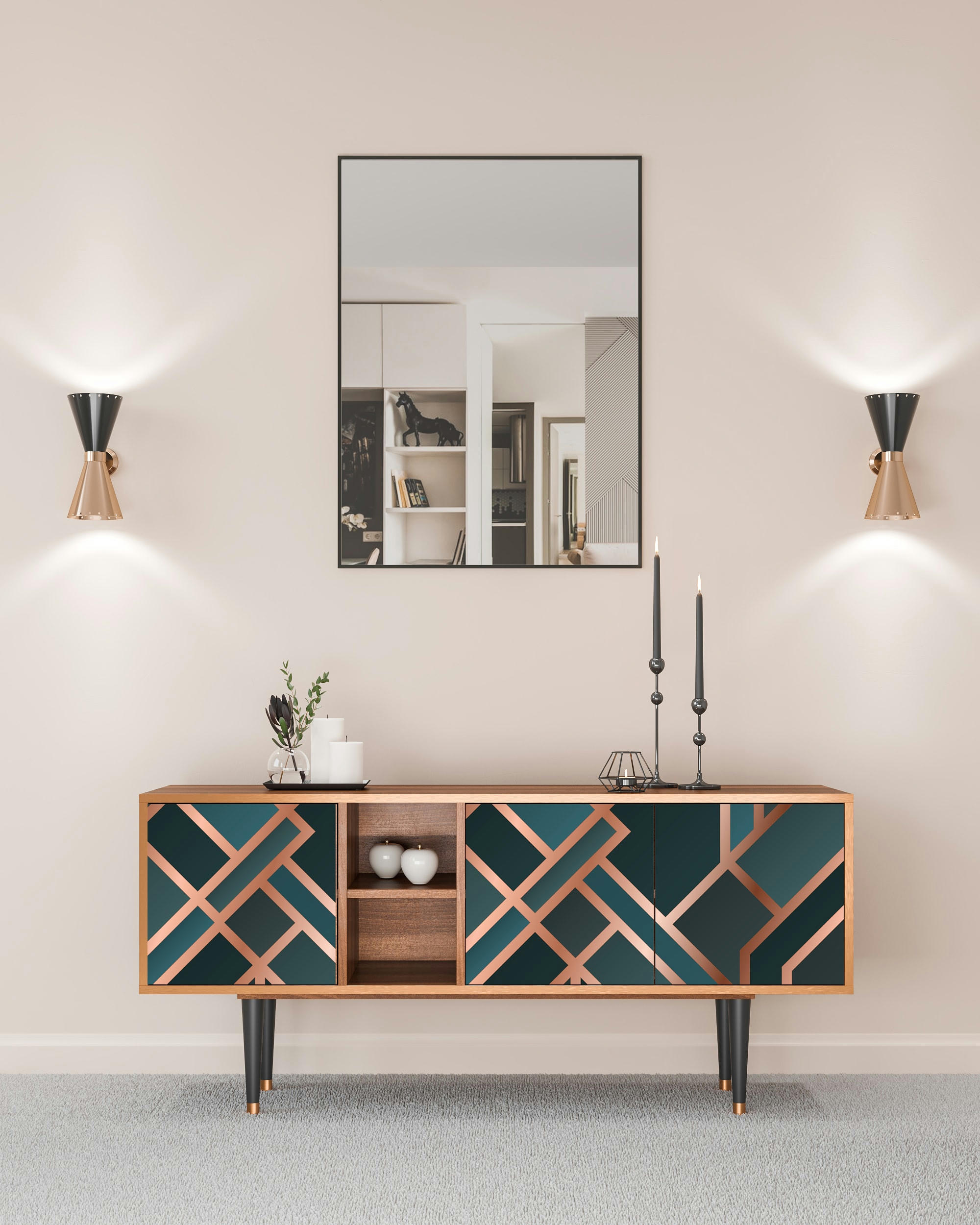 BRONZE CROSSROAD - Meuble TV  bleu-vert 3 tiroirs L 150 cm