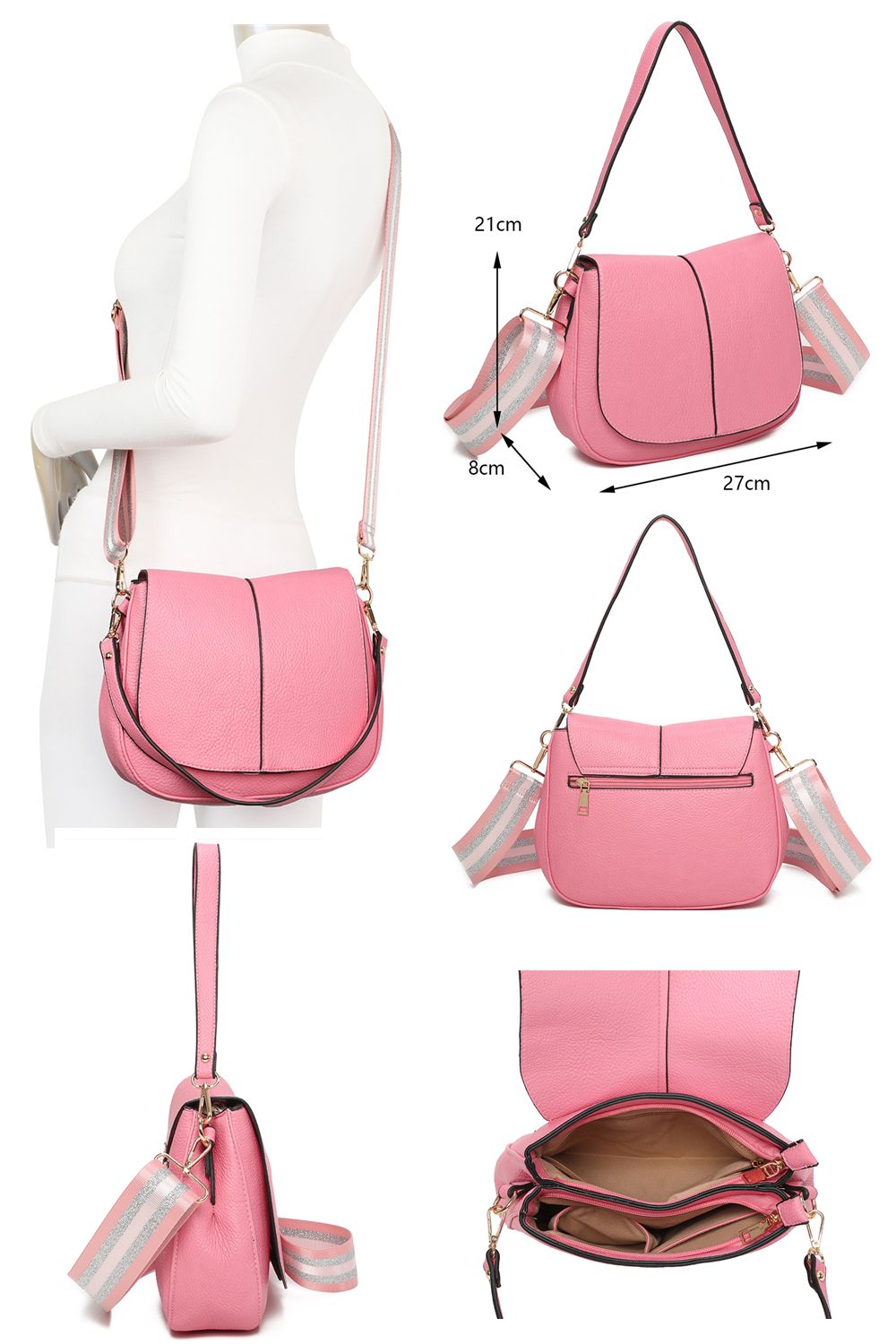 Fontanella Fashion Kanga Flap Double Zipped Compartments Shoulder Crossbody Bag