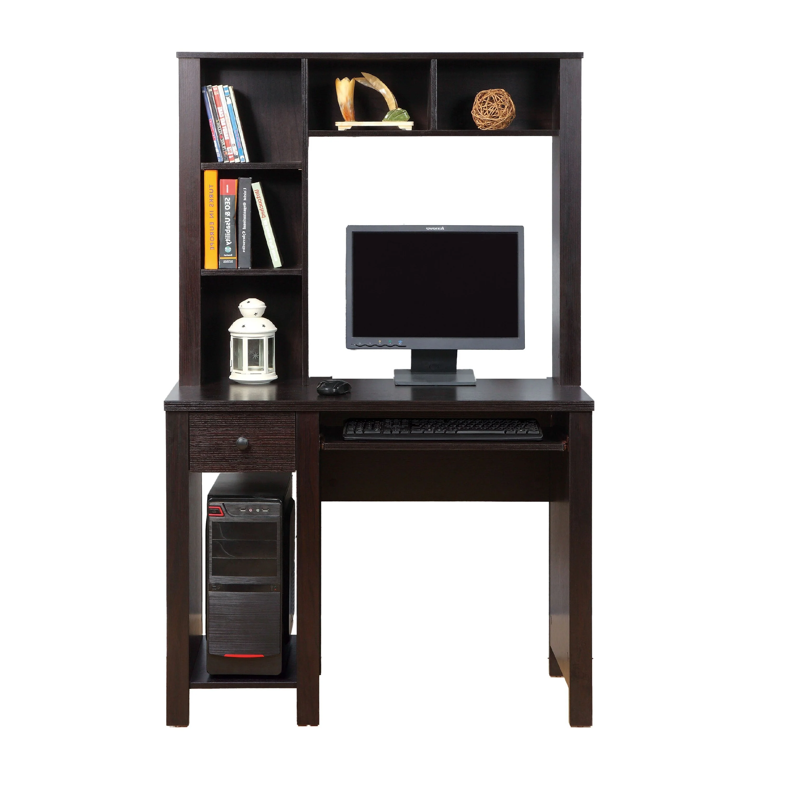 Akol Computer Desk with Hutch, Keyboard Drawer Storage, 63 Inch, Black