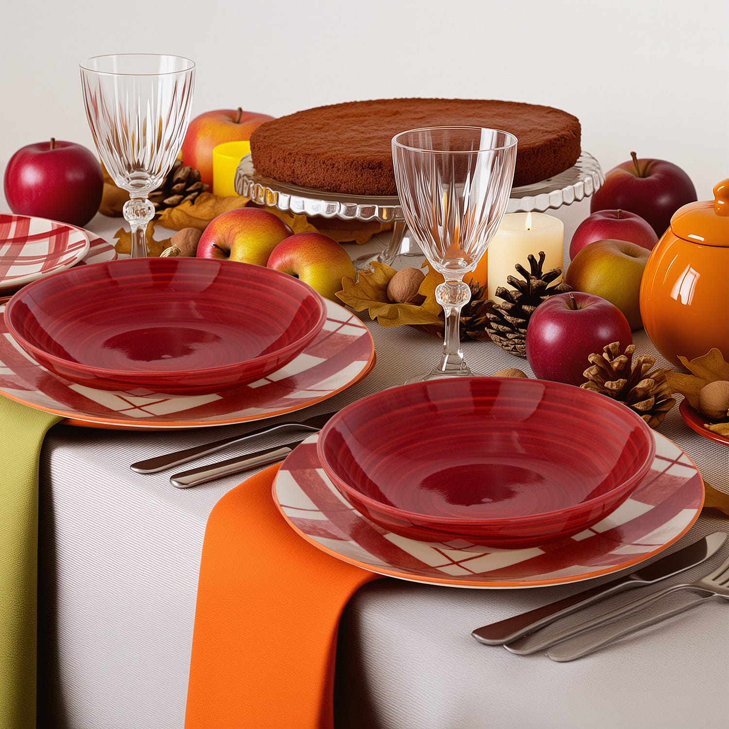 Set 18 pz tavola cottage porcellana rosso