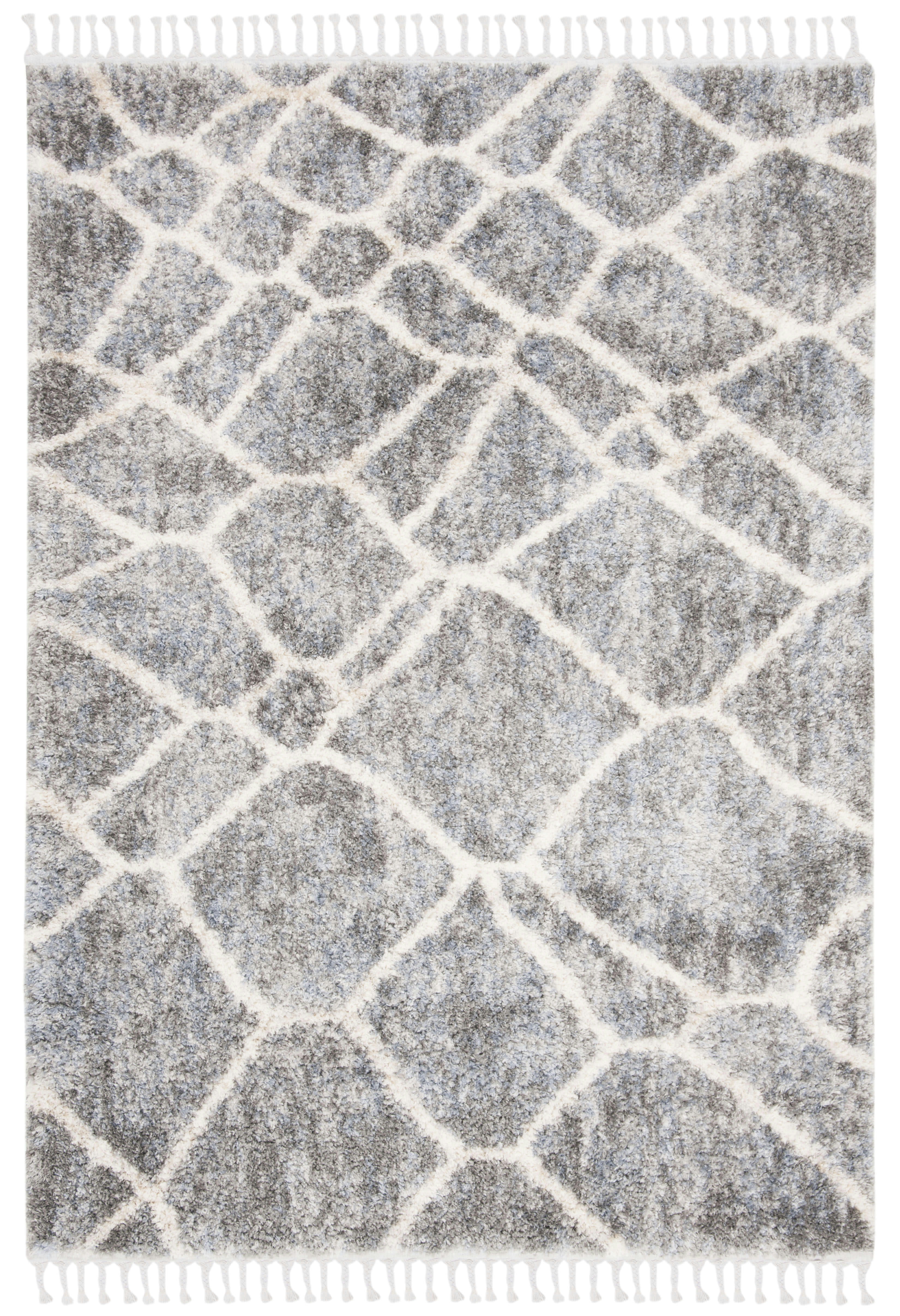 BERBER FRINGE SHAG - Tapis de salon interieur en gris & crème, 183 x 274 cm