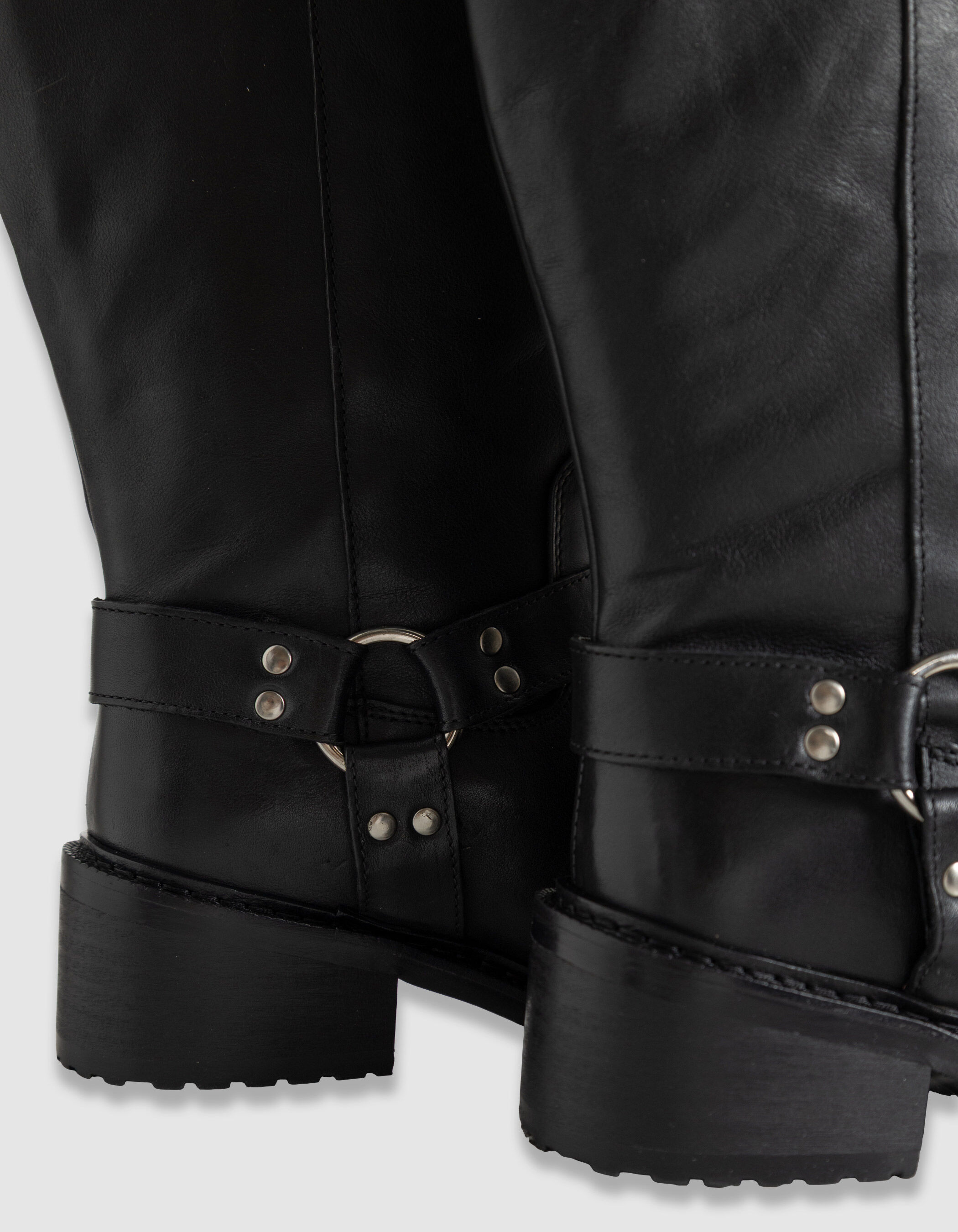 Bottes noires cuir esprit motard double boucle Femme