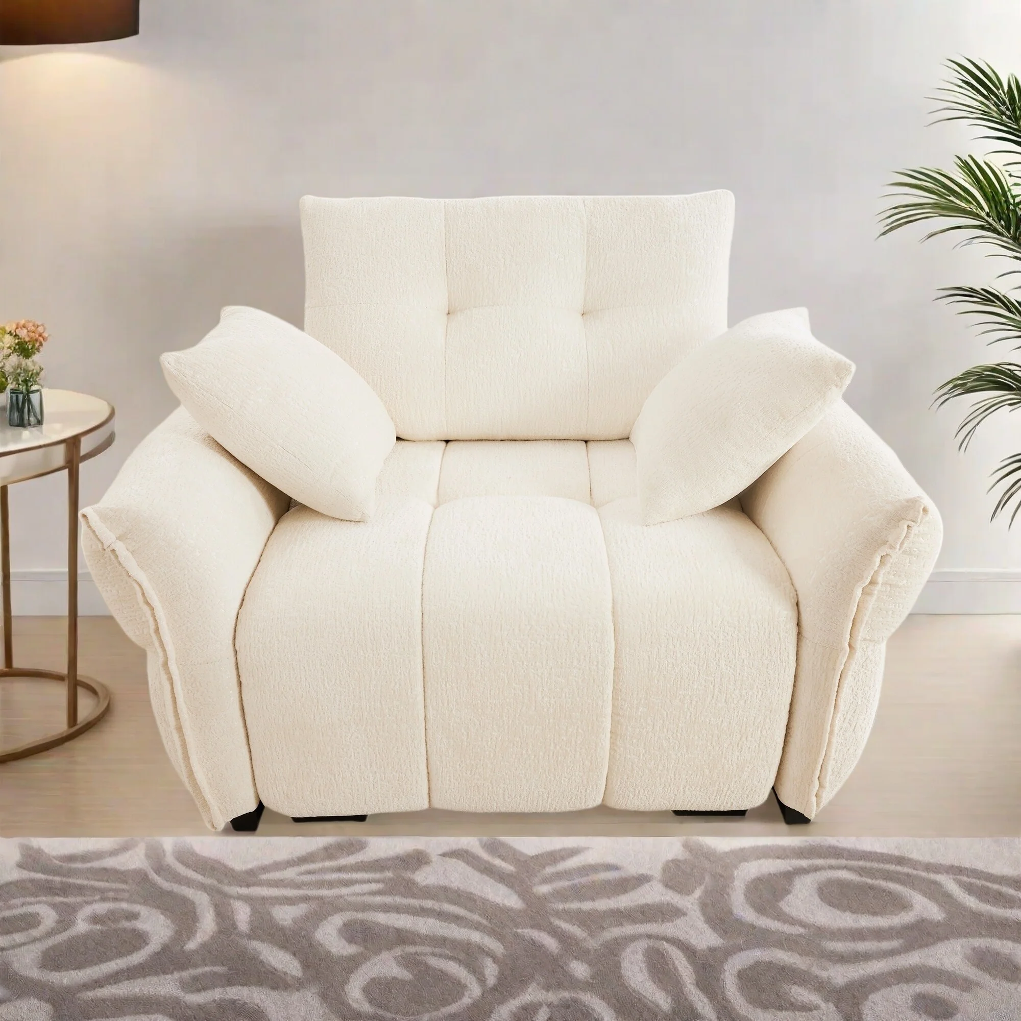 53.94 Chenille 1-Seater Sofa with High-Resilience Support Cushions and Throw Pillows