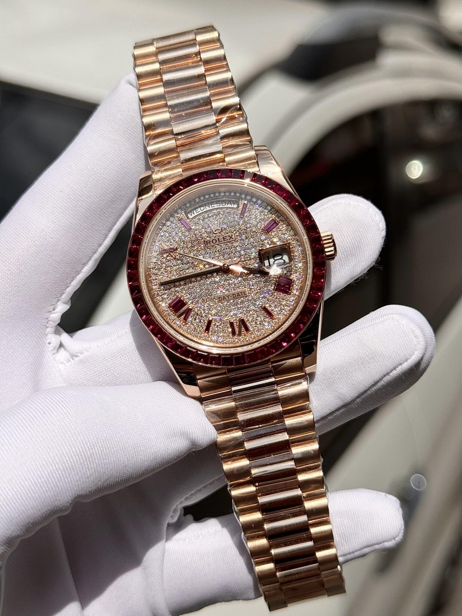 Rolex Day-Date RG Plated Diamond Dial Diamond 40mm Super Clone