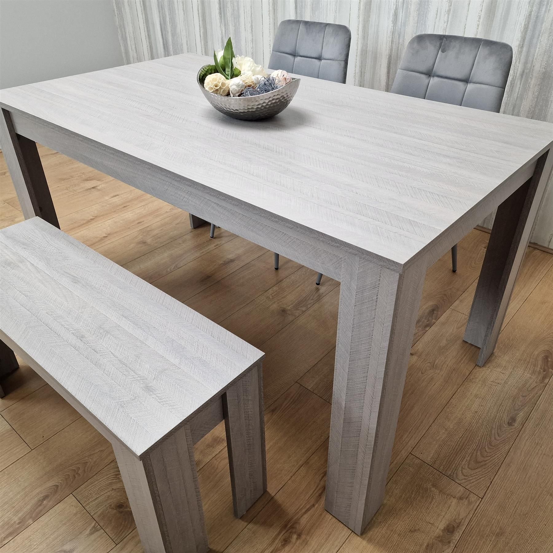 KOSY KOALA Modern Rectangle Dining Table Set With 2 Grey Velvet Chairs And 1 Bench Dining Room Furniture