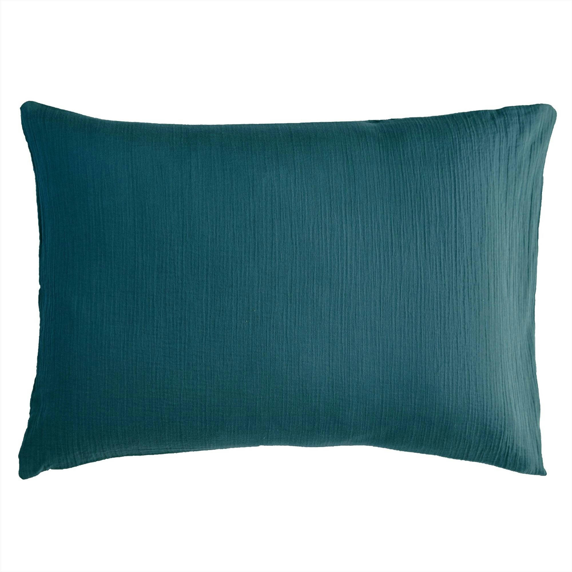 DOUBLE GAZE - Taie sac 50x70 bleu canard en coton