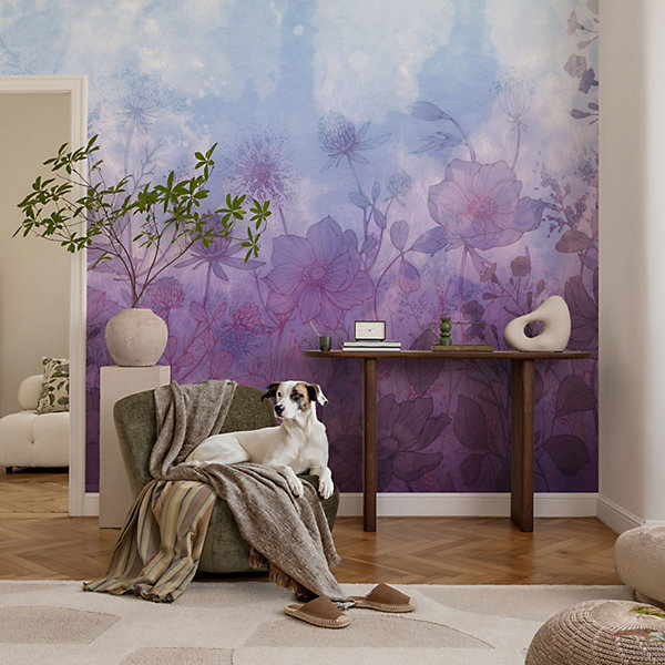 Papier Peint Art Déco Wallfluent 312x219 cm Fleurs pastels Pour les passionnés d'art et de nature