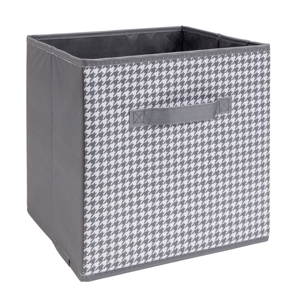 Panière de rangement Box Cube cartonnée grise motif patte d'oie 31x31xH29cm