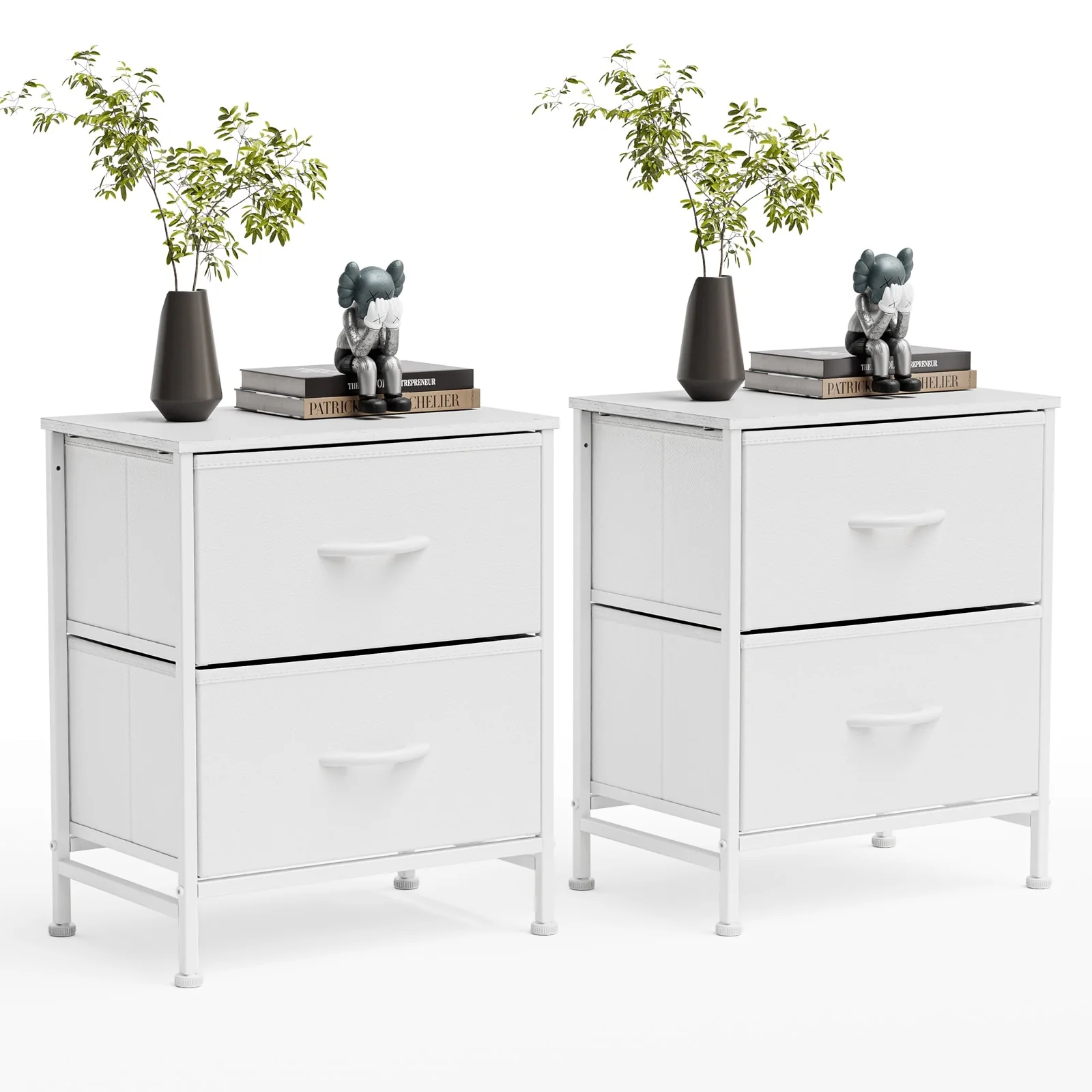 Nightstands with 2 Fabric Drawers & Adjustable Feet for Bedroom,Living Room,set of 2,Black,Grey,Rustic Brown,White