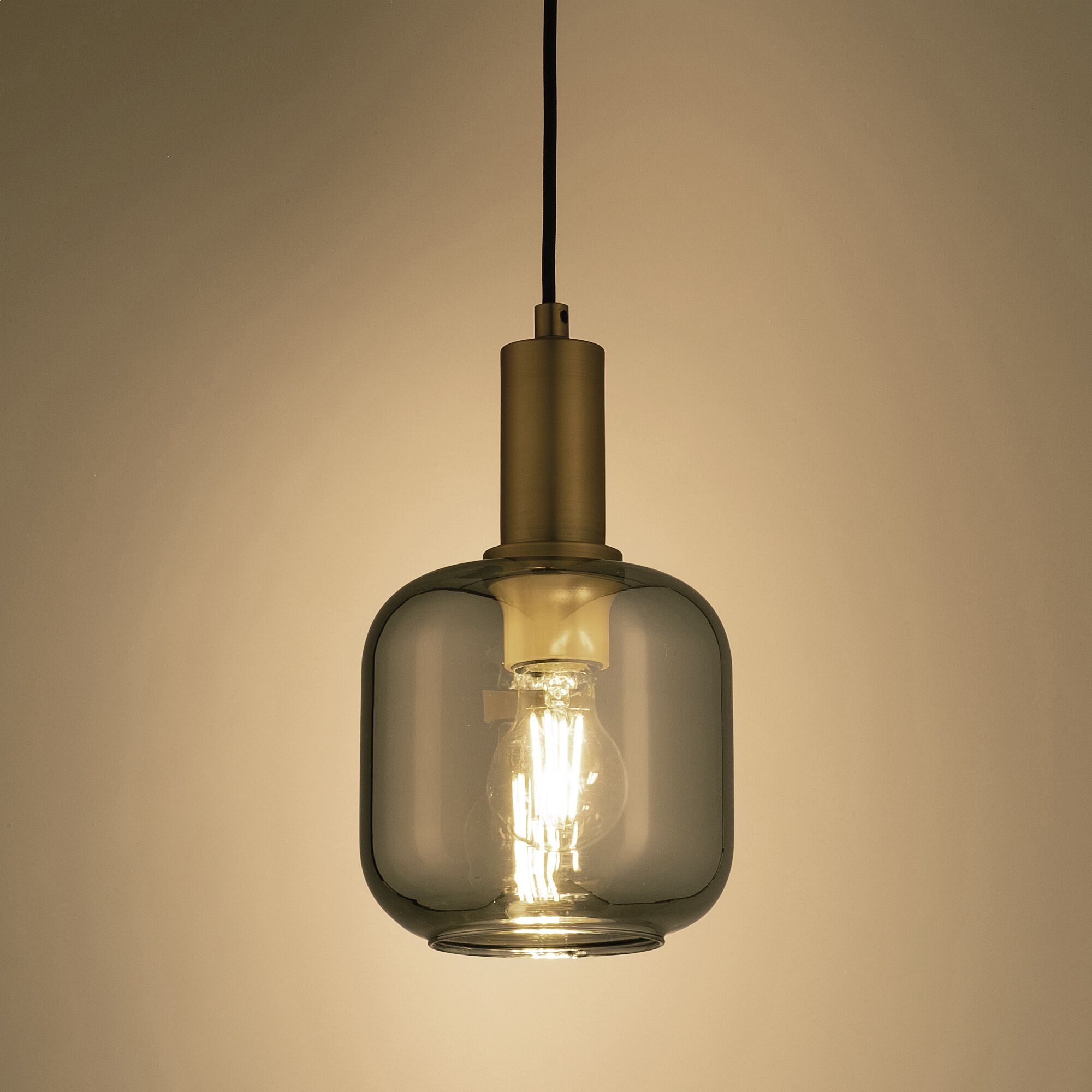 JOANET - Suspension en laiton et globe en verre fumé D16cm -doré métallisé