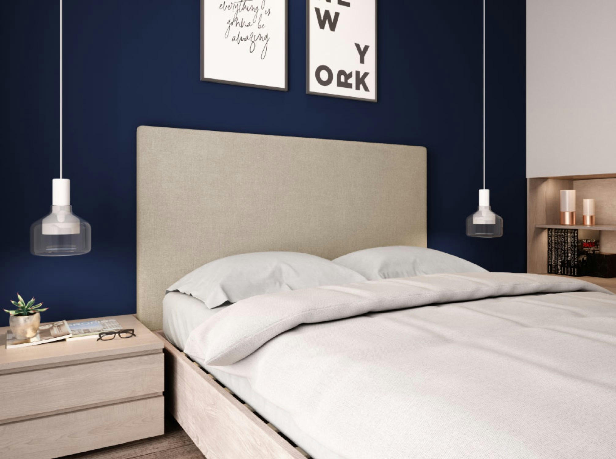 NUMA - Tête de lit lisse en tissu - Beige, Largeur - 140 cm