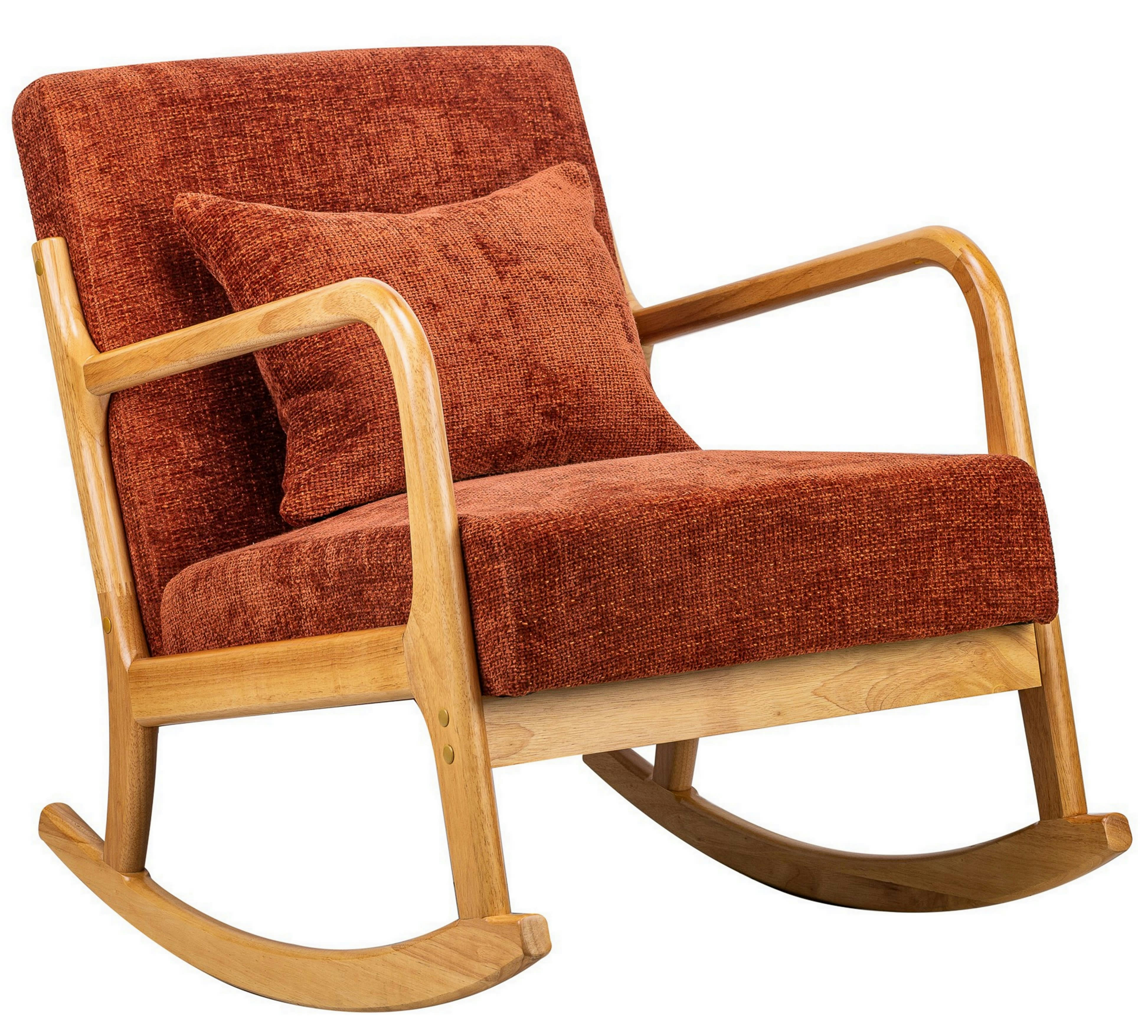 - Rocking chair en bois massif et tissu terracotta