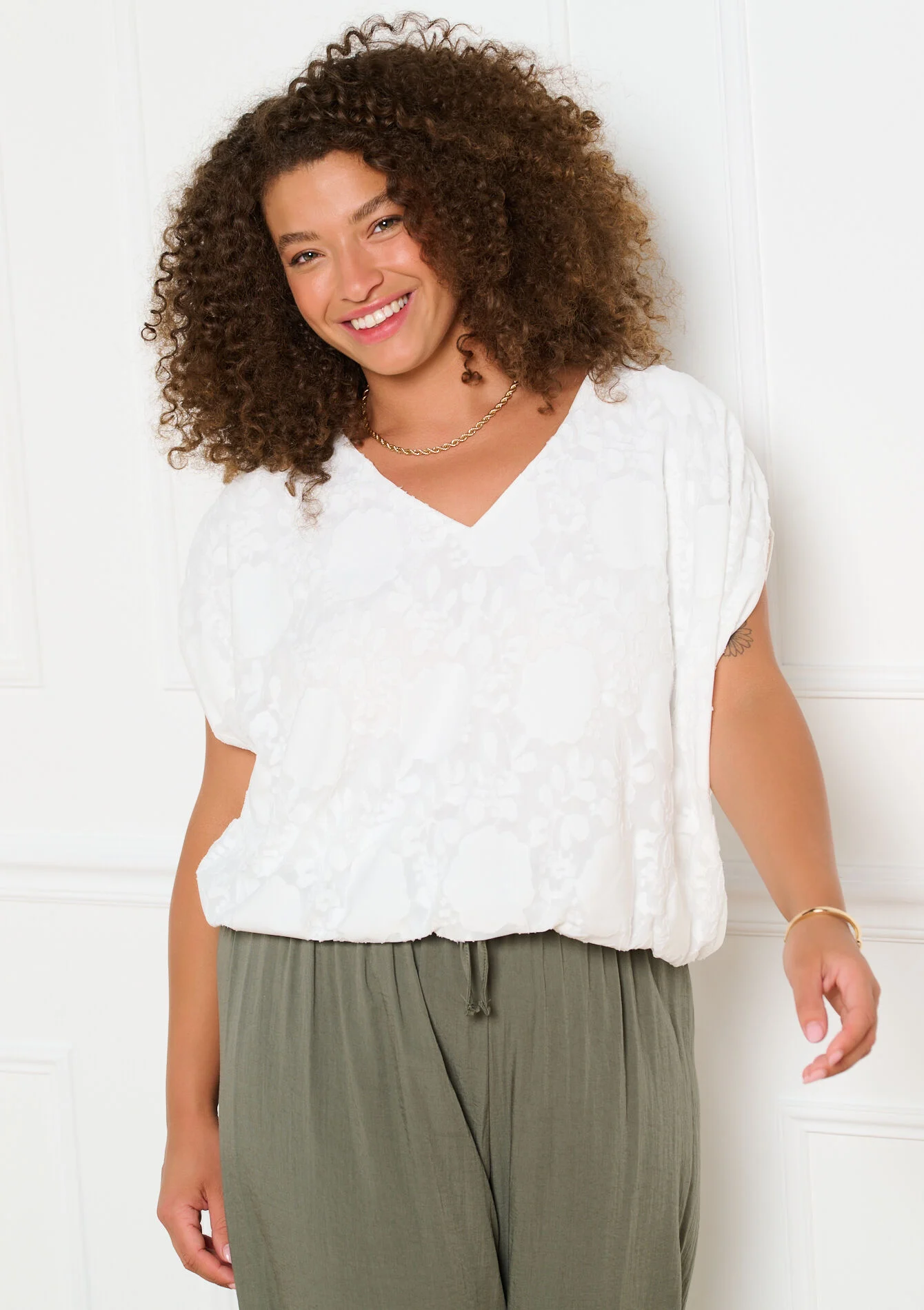 Jacquard t-shirt met v-hals