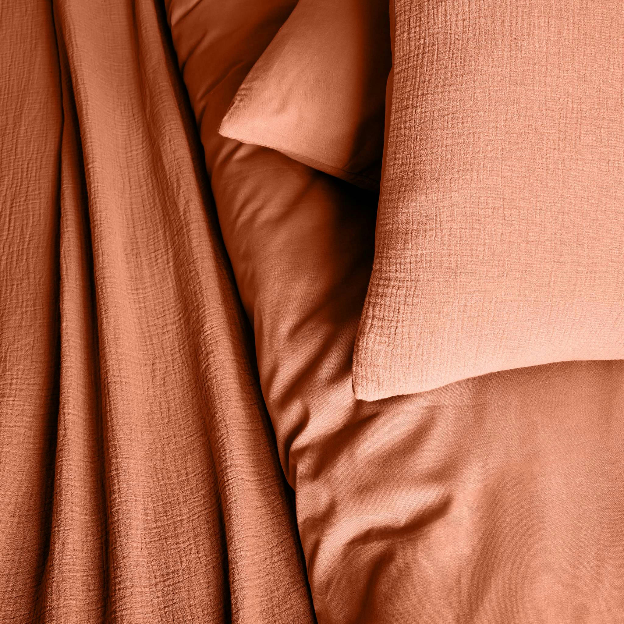 ALIX - Parure de lit gaze de coton terracotta 260x240cm