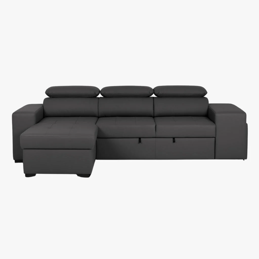 Sofá-Cama com Chaise Longue Reversível e Cabeceiras Ajustáveis Preto LINO