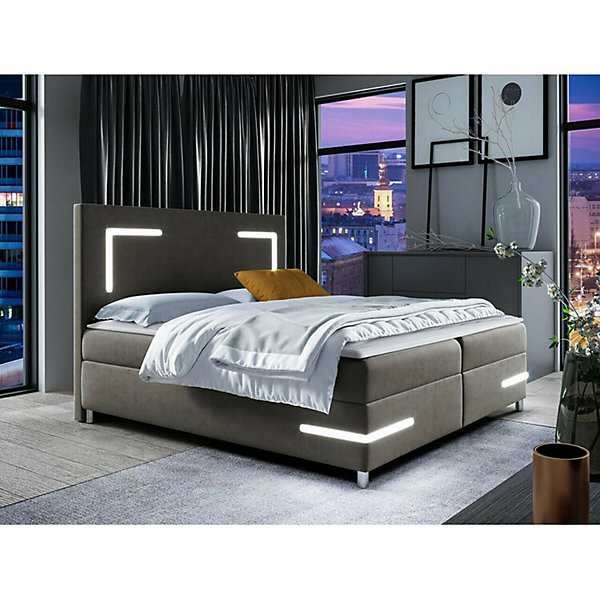 Lit continental Baltimore 173, Double, Marron, Tissu, Disponible