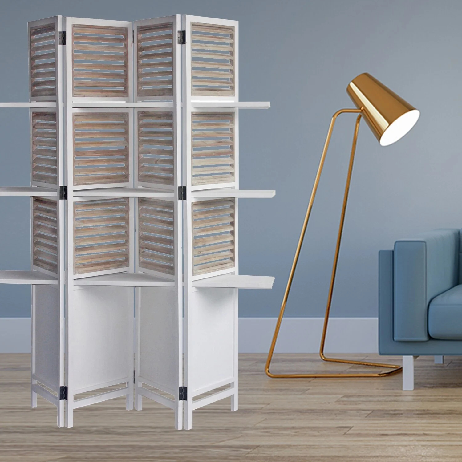 63 x 10 x 71 Traditional White Wood Shutter Screen